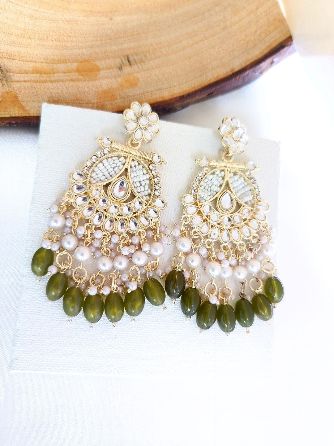 

Anouk Green Gold Plated Kundan Floral Chandbalis