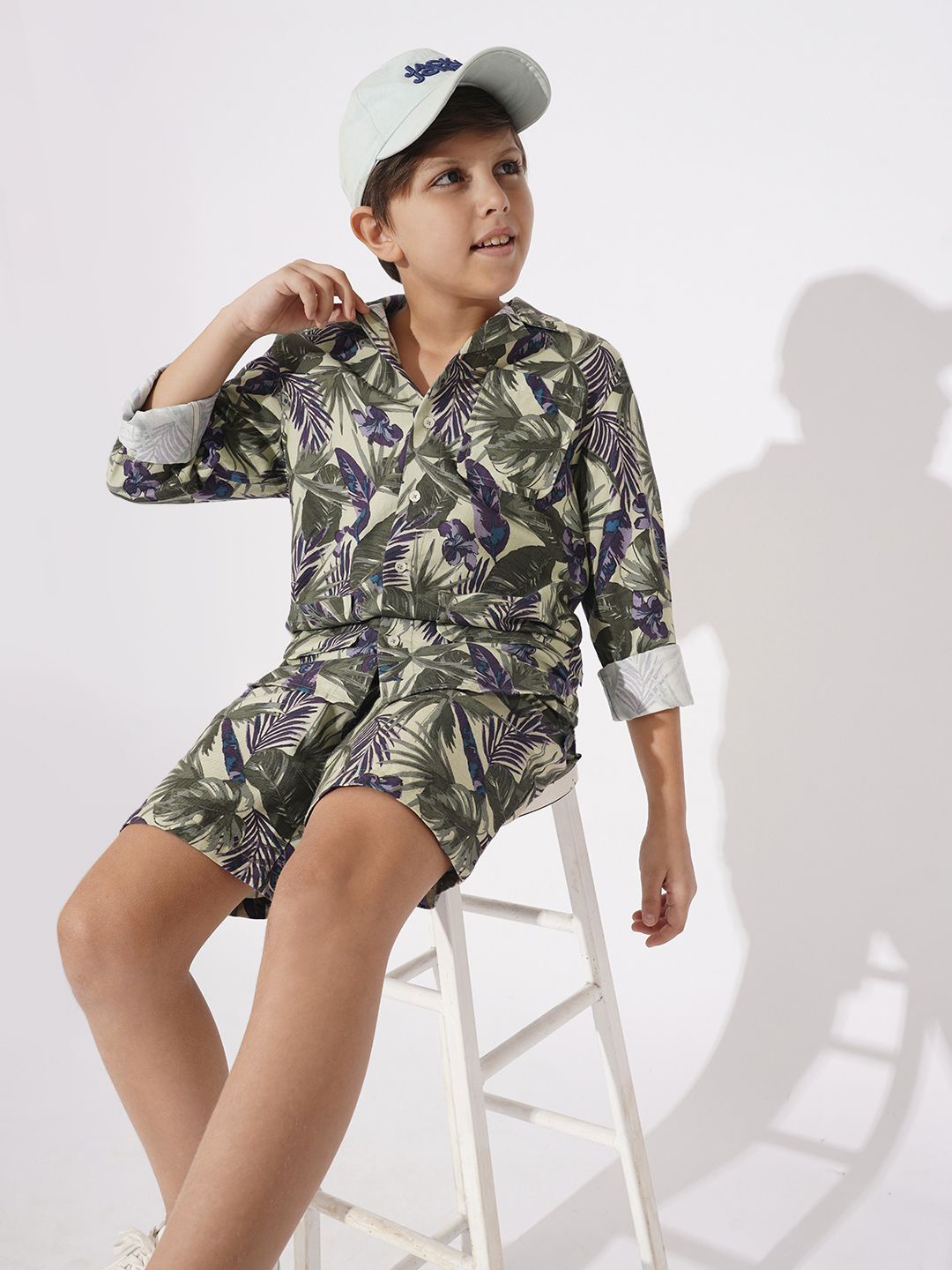 

Jack & Jones Junior Boys Cuban Collar Floral Printed Cotton Casual Shirt, Green
