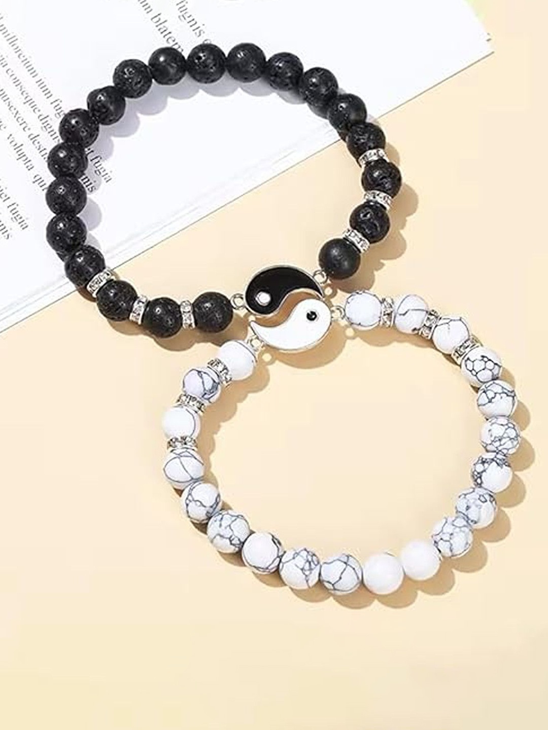 

Heer Collection Unisex Set of 2 Wood Elasticated Bracelet, Black