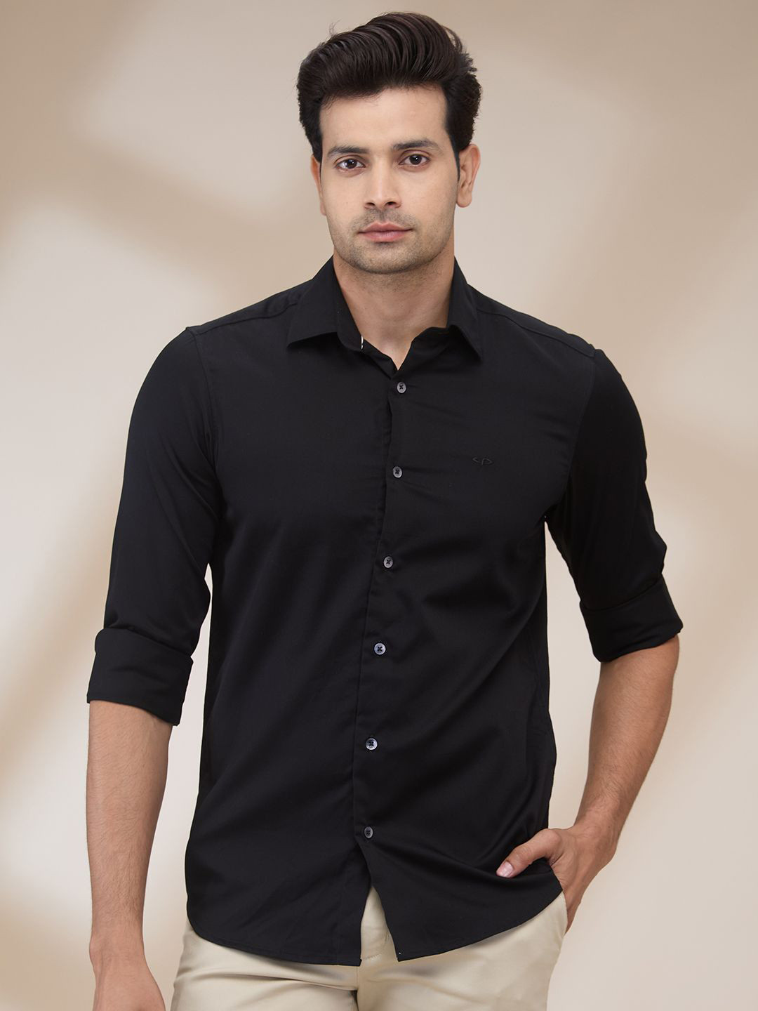 

ColorPlus Men Spread Collar Solid Cotton Casual Shirt, Black