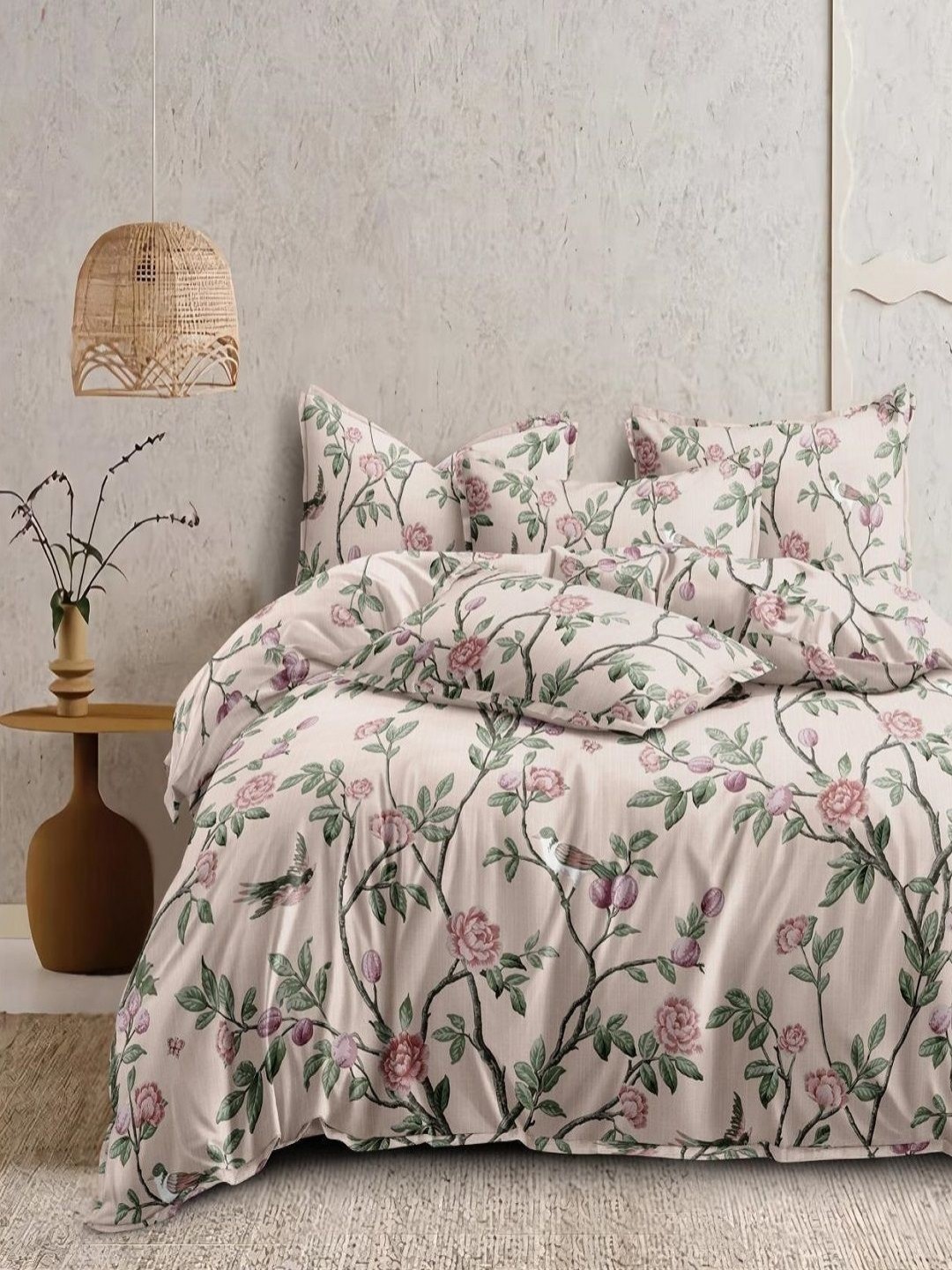 

CHICERY Grey & Green Floral Printed Heavy Winter 350 GSM Cotton Single Bed Comforter