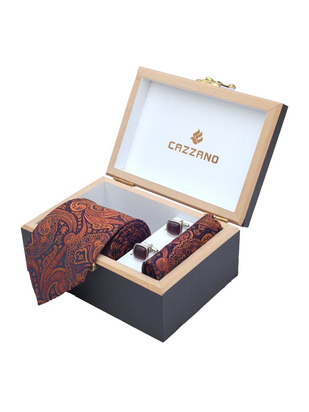 

Cazzano Men Floral Printed Tie Cufflinks & Pocket Square Accessory Gift Set, Brown