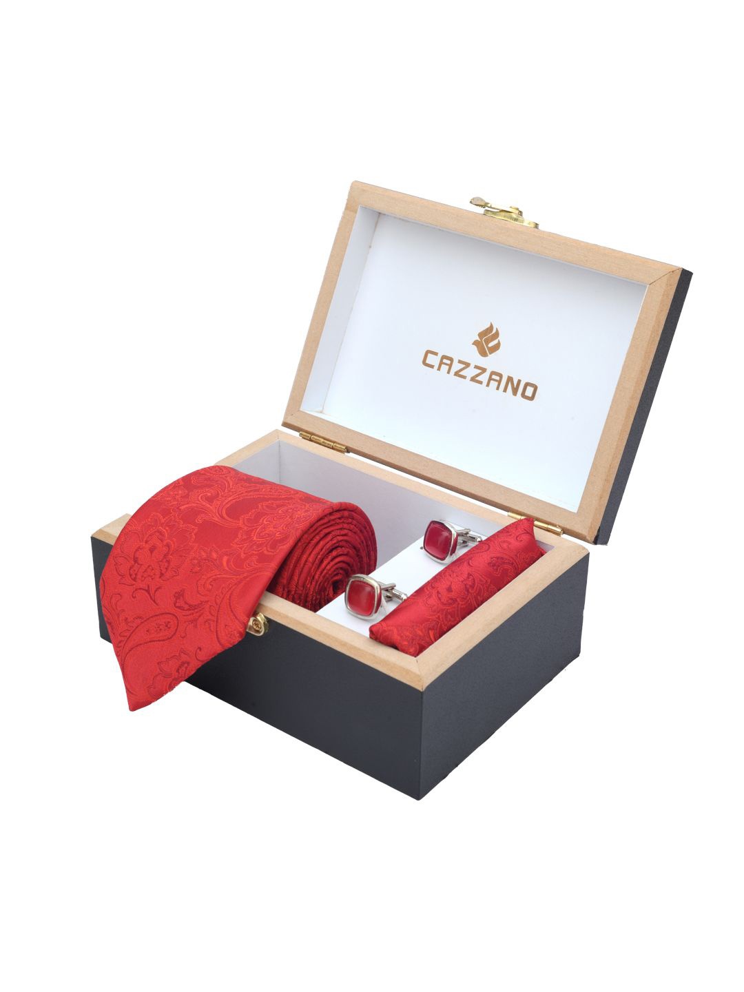 

Cazzano Men Floral Printed Tie Cufflinks & Pocket Square Accessory Gift Set, Red