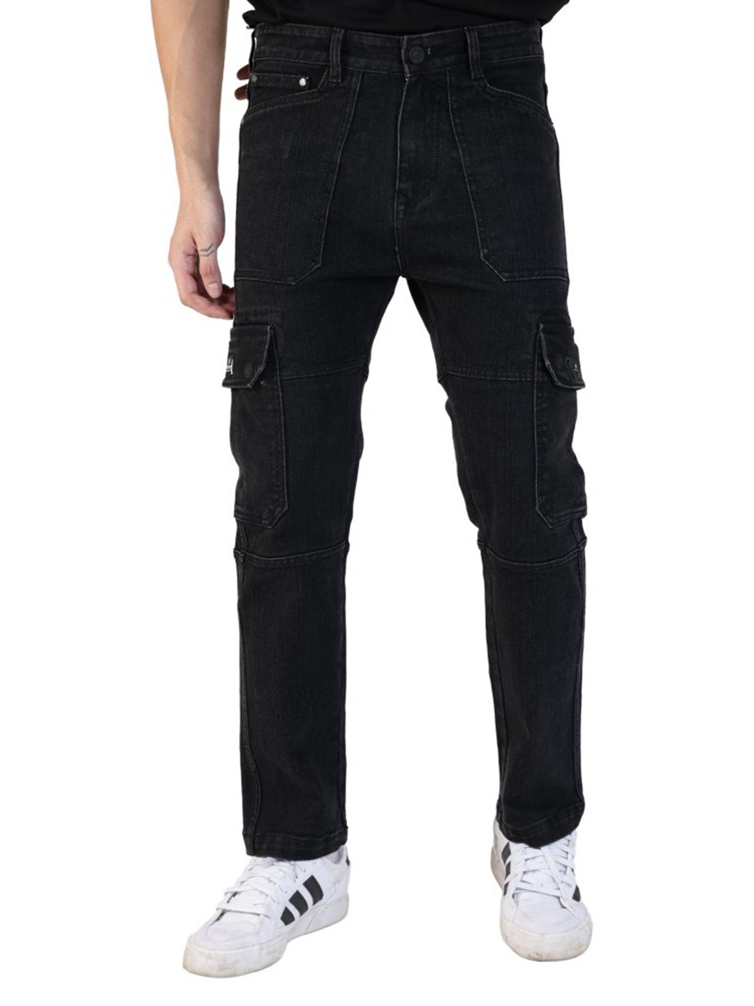 

BOTABOCHI Men Relaxed High-Rise Easy Wash Cargos Trousers, Black