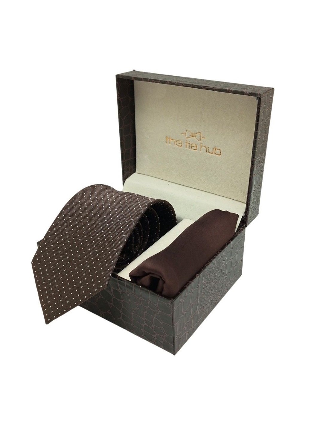 

The Tie Hub Men Accessory Gift Set Of Tie & Pocket Square, Brown
