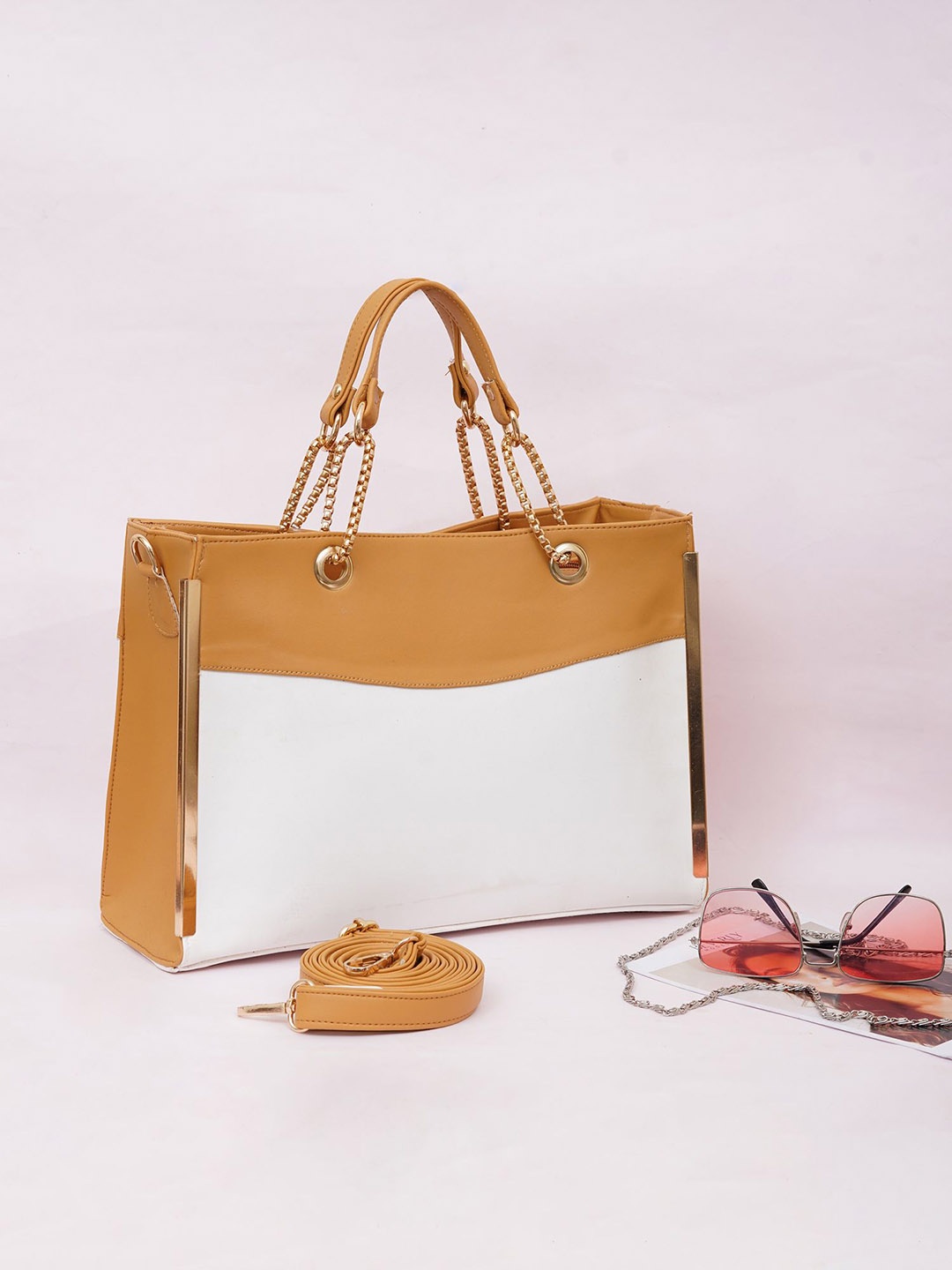 

FABBHUE Women Colourblocked Handheld Bag, White
