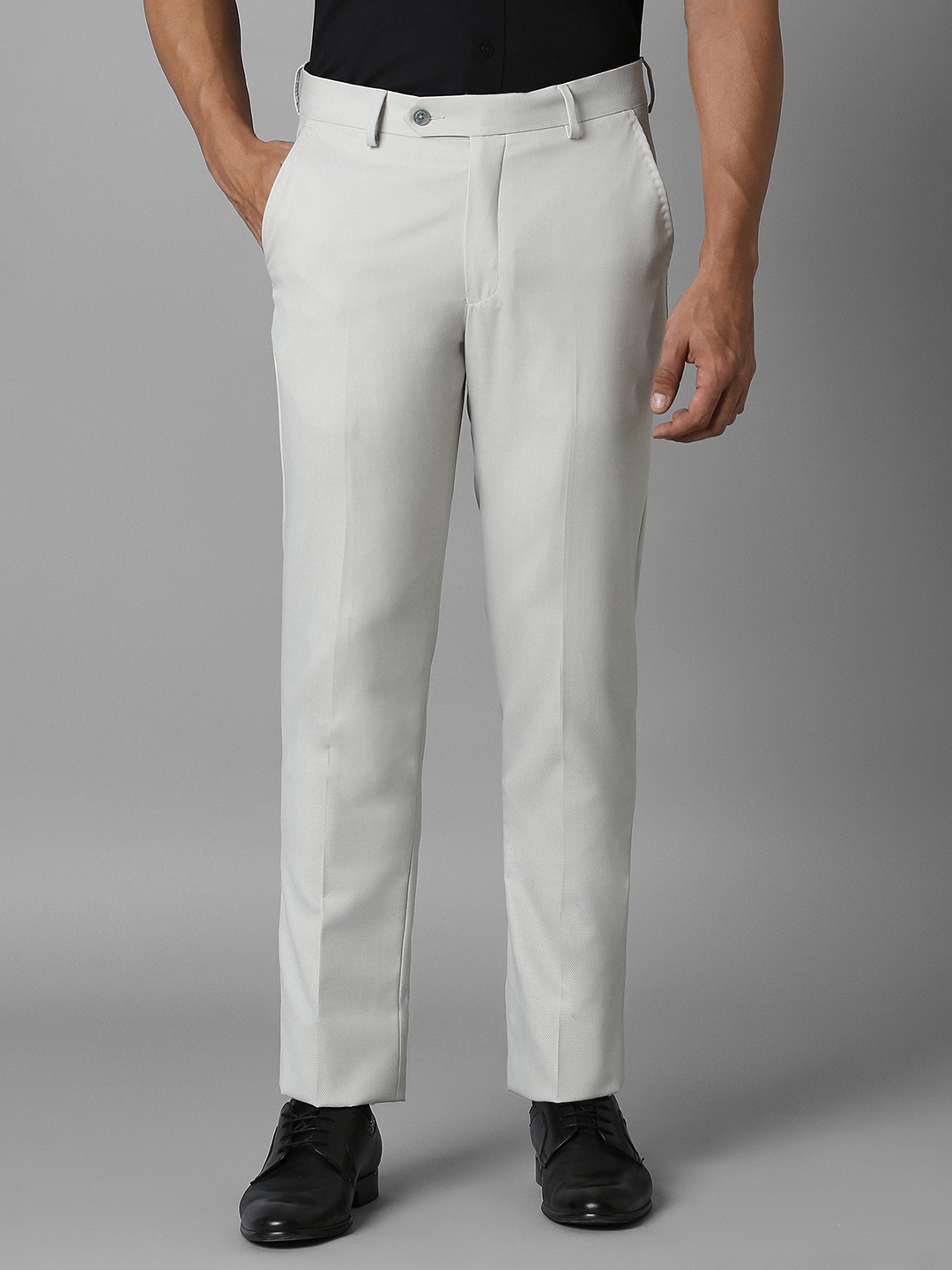 

Louis Philippe Men Solid Mid-Rise Slim Fit Regular Trousers, Grey
