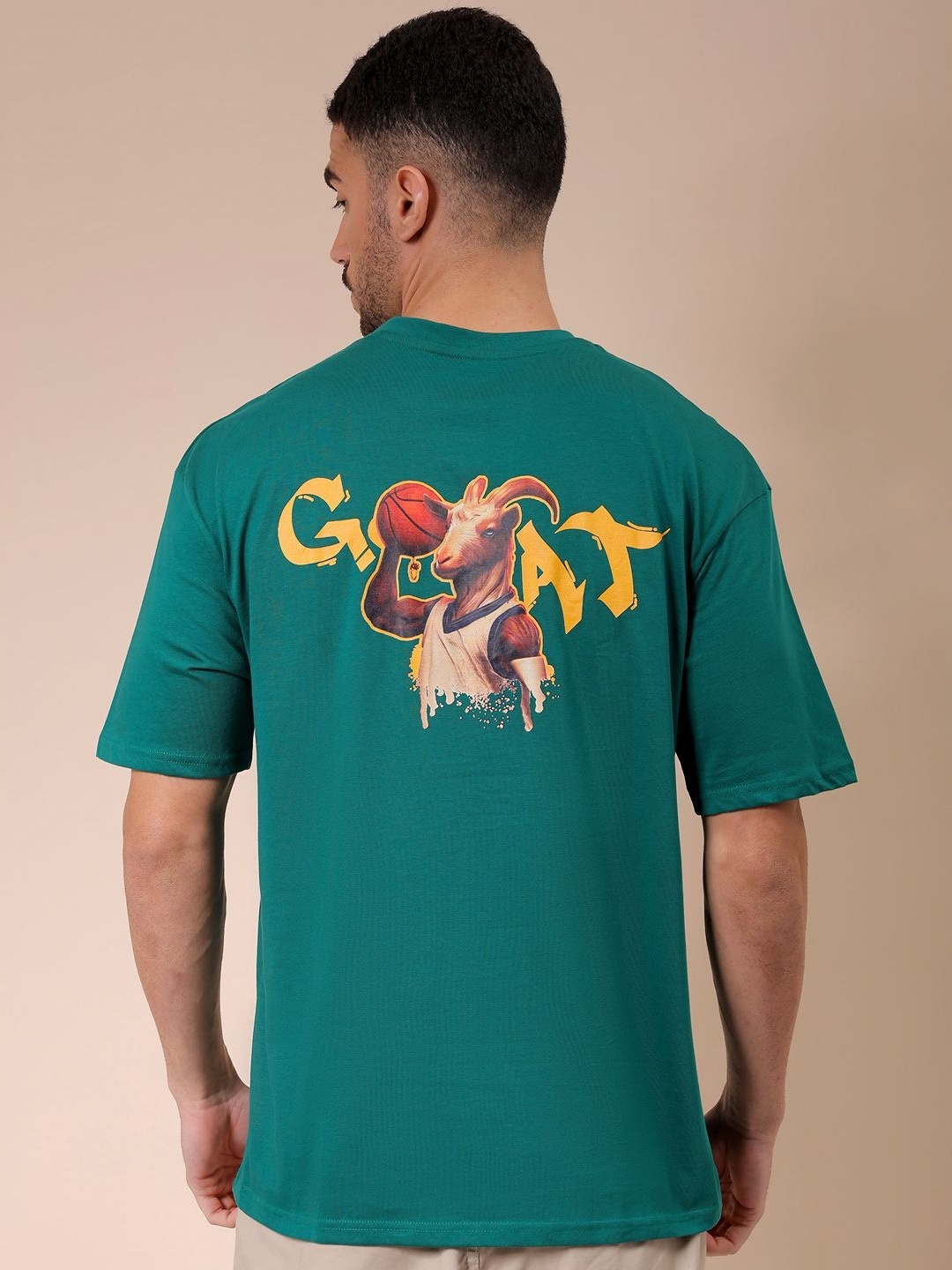 

The Indian Garage Co Men Graphic Printed Round Neck Cotton Oversized T-shirt, Green