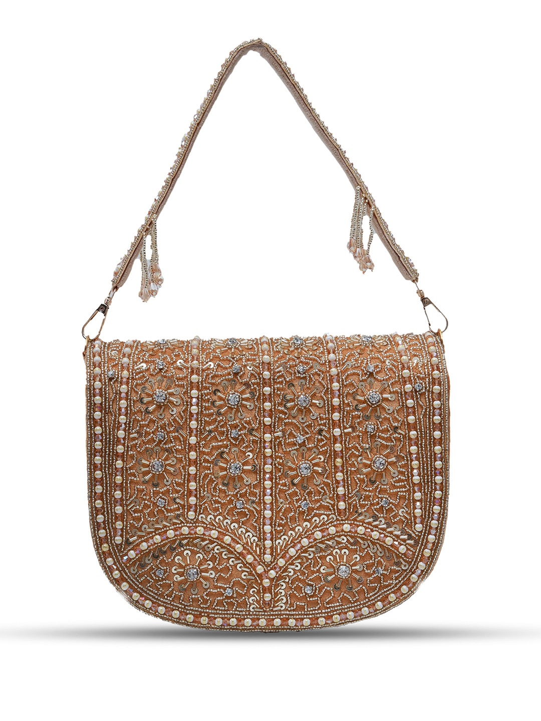 

THE TAN CLAN Embroidered Foldover Clutch, Gold