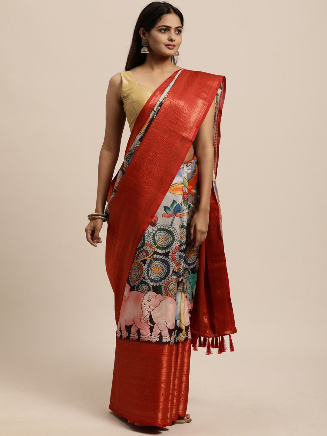 

Zeekha Ethnic Motifs Zari Pure Silk Kanjeevaram Saree, Grey