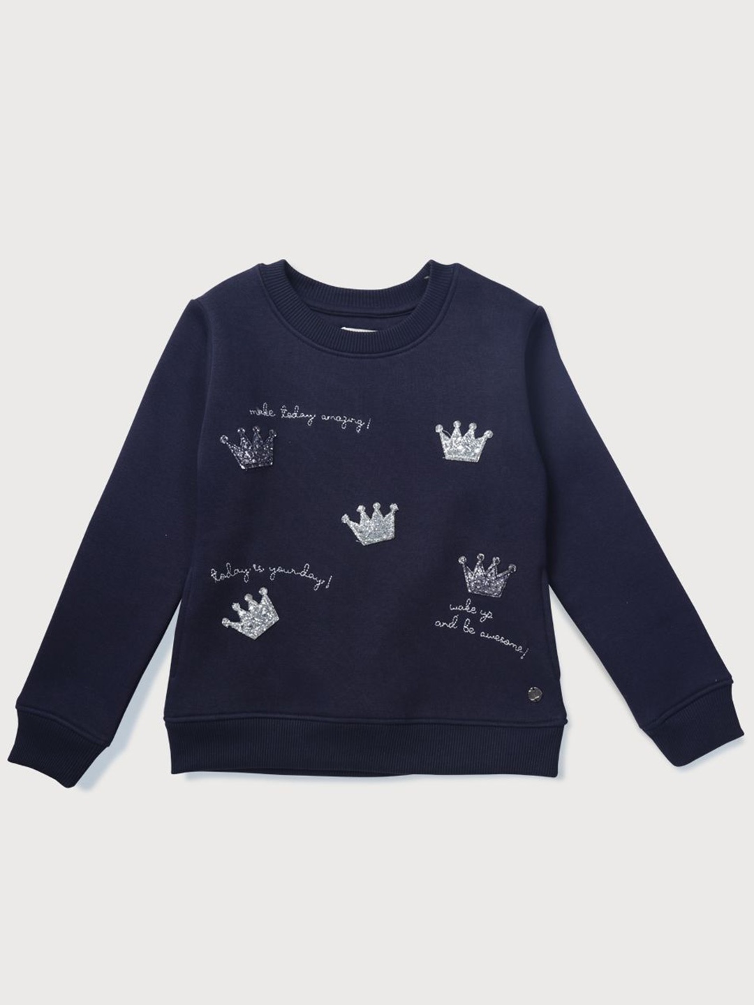 

Gini and Jony Girls Graphic Printed Round Neck Cotton Pullover Sweatshirt, Navy blue