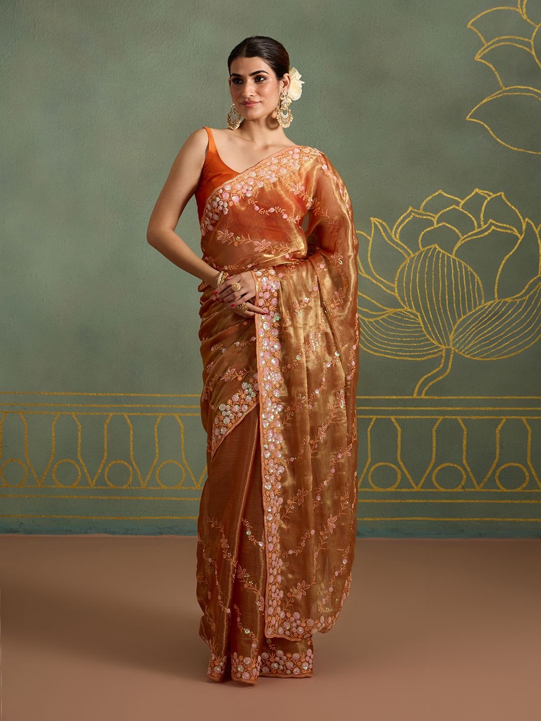 

Likha Floral Embroidered Saree, Rust