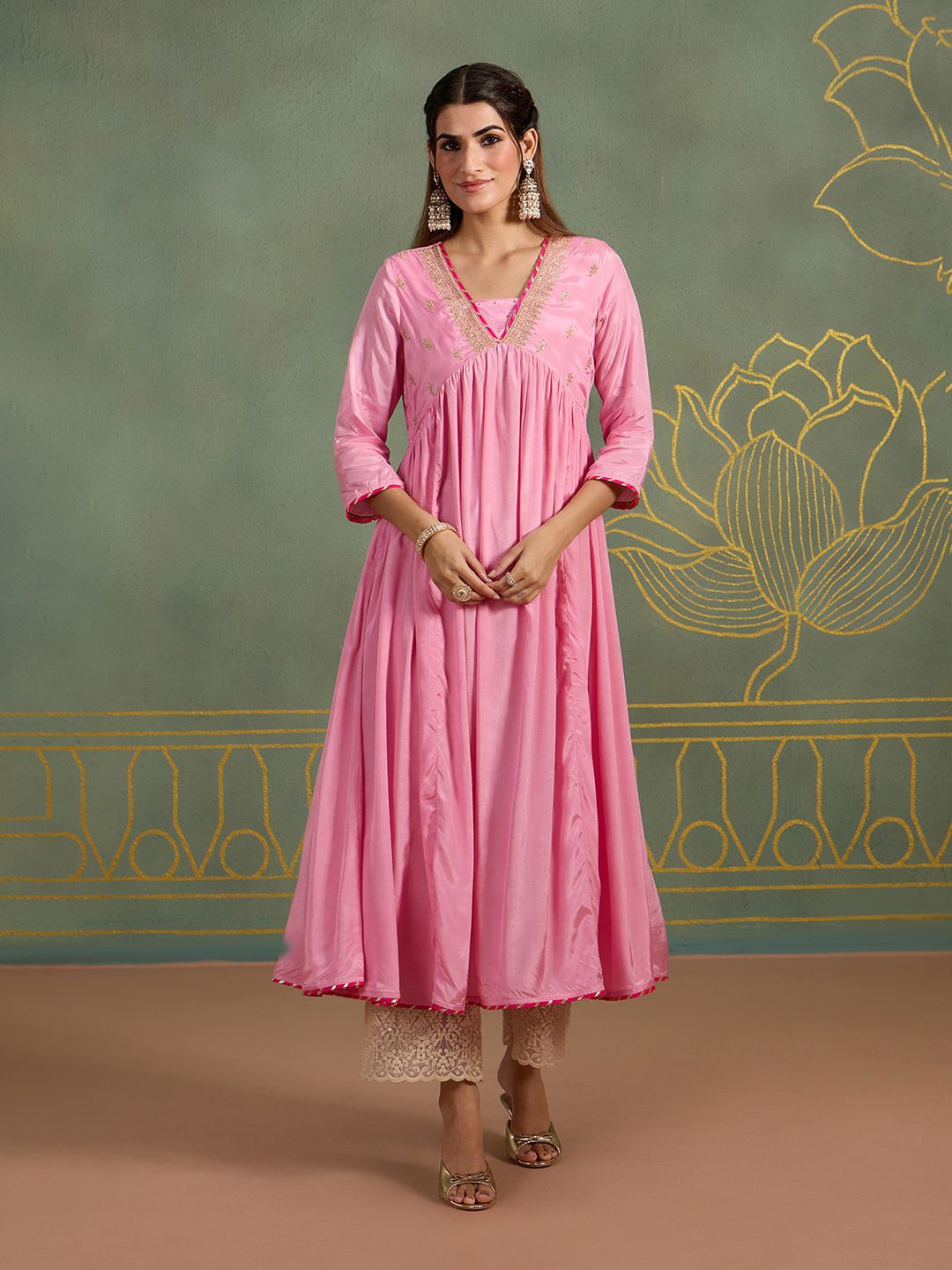 

Likha Floral Embroidered Anarkali Kurta, Pink