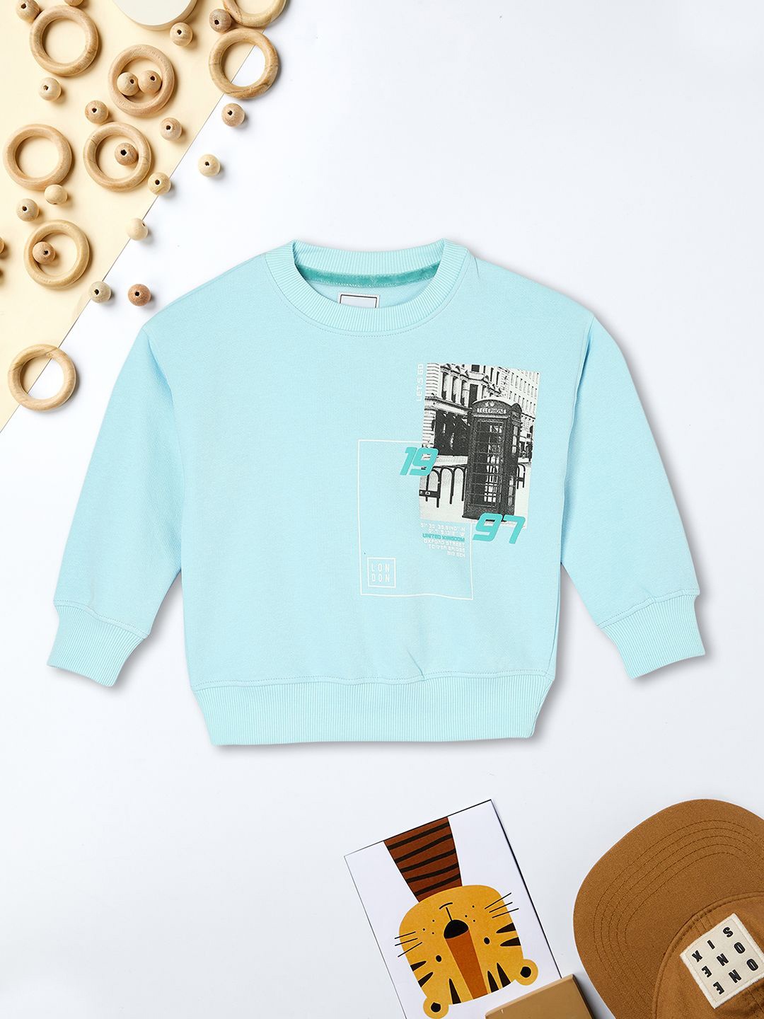 

max Boys Graphic Printed Round Neck Cotton Pullover Sweatshirt, Blue