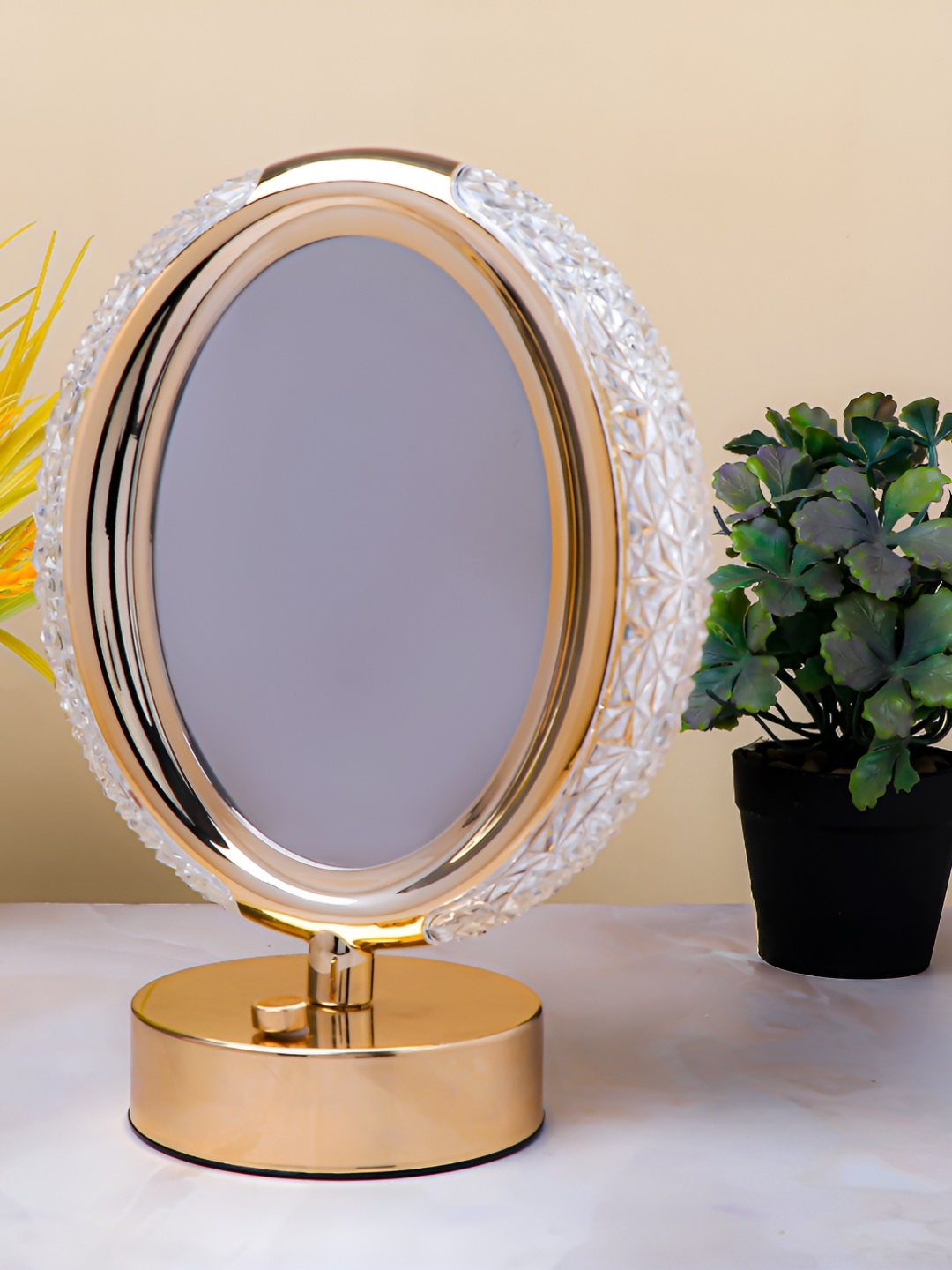 

Archies White & Rose Gold Self Design Oval Shaped Table Photo Frame With Led Lights
