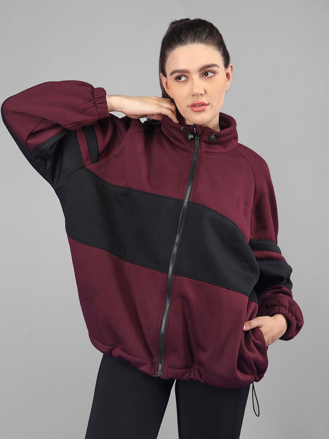

CHKOKKO Women Fleece Running Sporty Jacket, Maroon