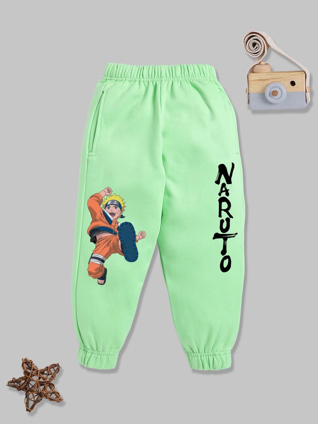 

YK X Minute Mirth Boys Naruto Printed Fleece Joggers, Green