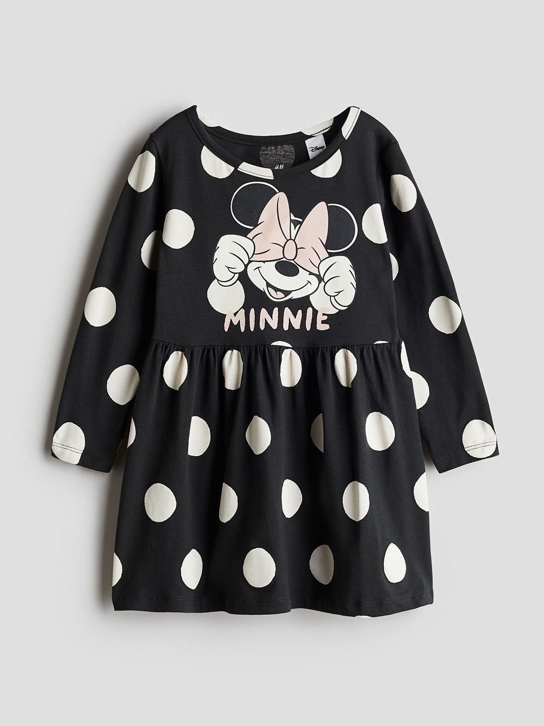 

H&M Girls Minnie Mouse Printed Fit and Flare Pleated Dress, Black