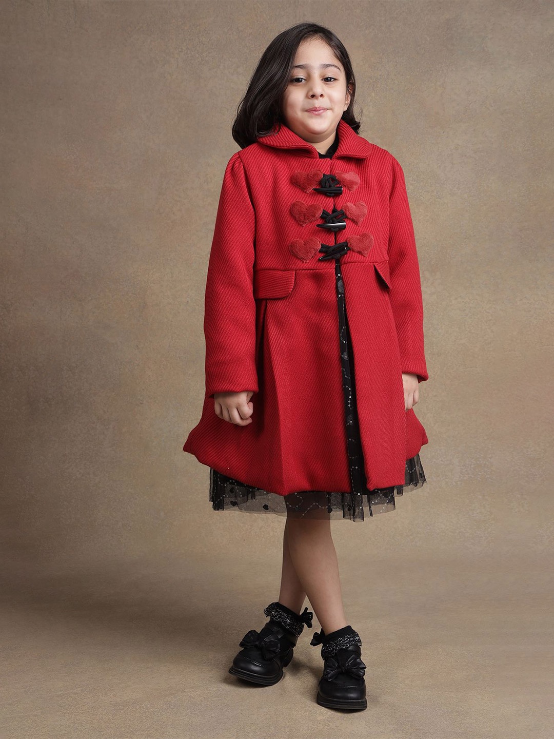 

One Friday Girls Long Sleeve Overcoat, Red