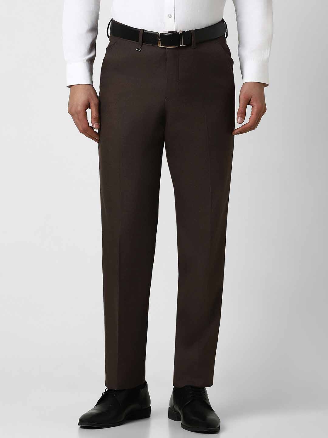 

Van Heusen Men Solid Regular Fit Mid-Rise Formal Trousers, Brown