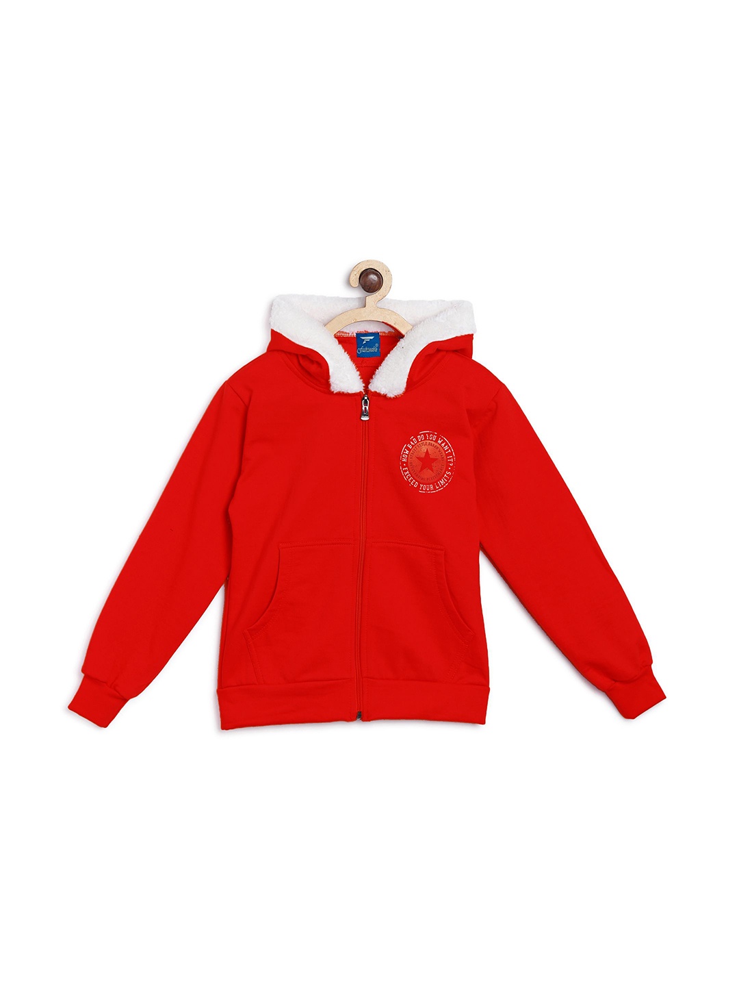 

Fashionable Boys Typography Printed Hood Front-Open Sweatshirt, Red