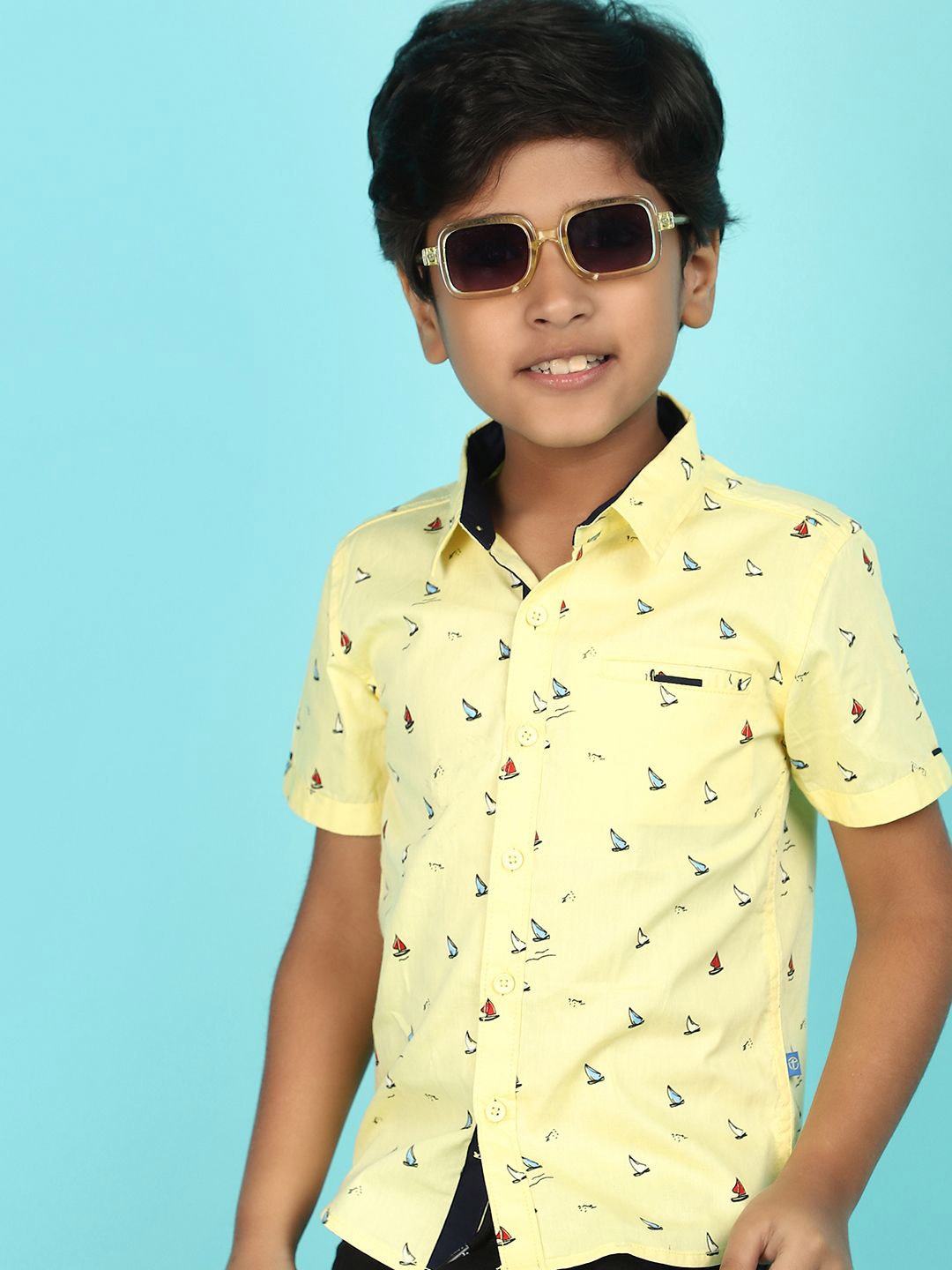 

V-Mart Boys Classic Spread Collar Conversational Printed Cotton Casual Shirt, Yellow