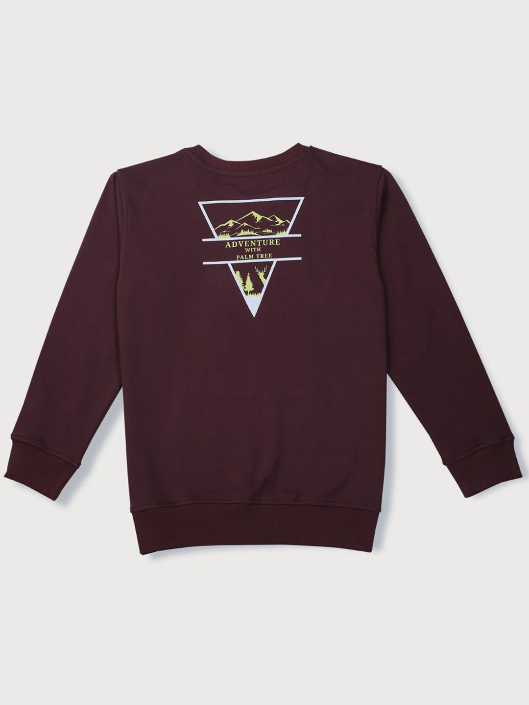 

Palm Tree Boys Graphic Printed Round Neck Cotton Pullover Sweatshirt, Burgundy
