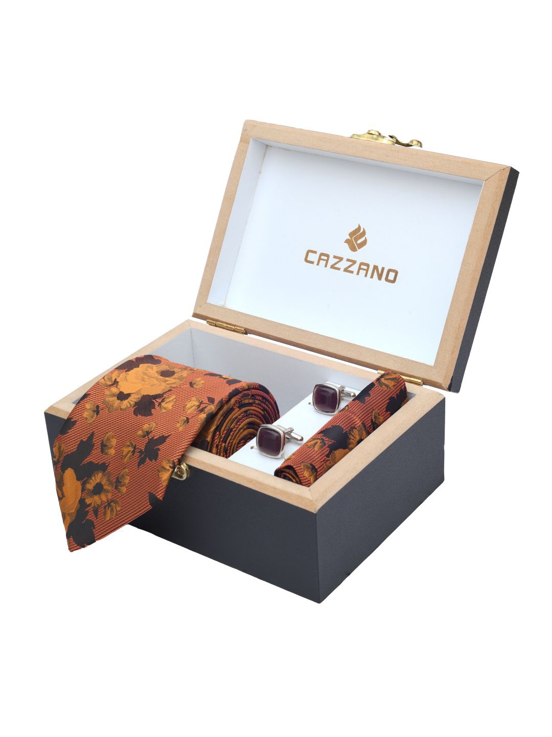 

Cazzano Men Floral Printed Tie Cufflinks & Pocket Square Accessory Gift Set, Olive