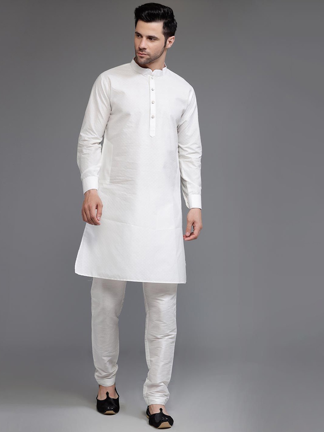 

Utsav Fashion Mandarin Collar Kurta With Pyjama, Off white