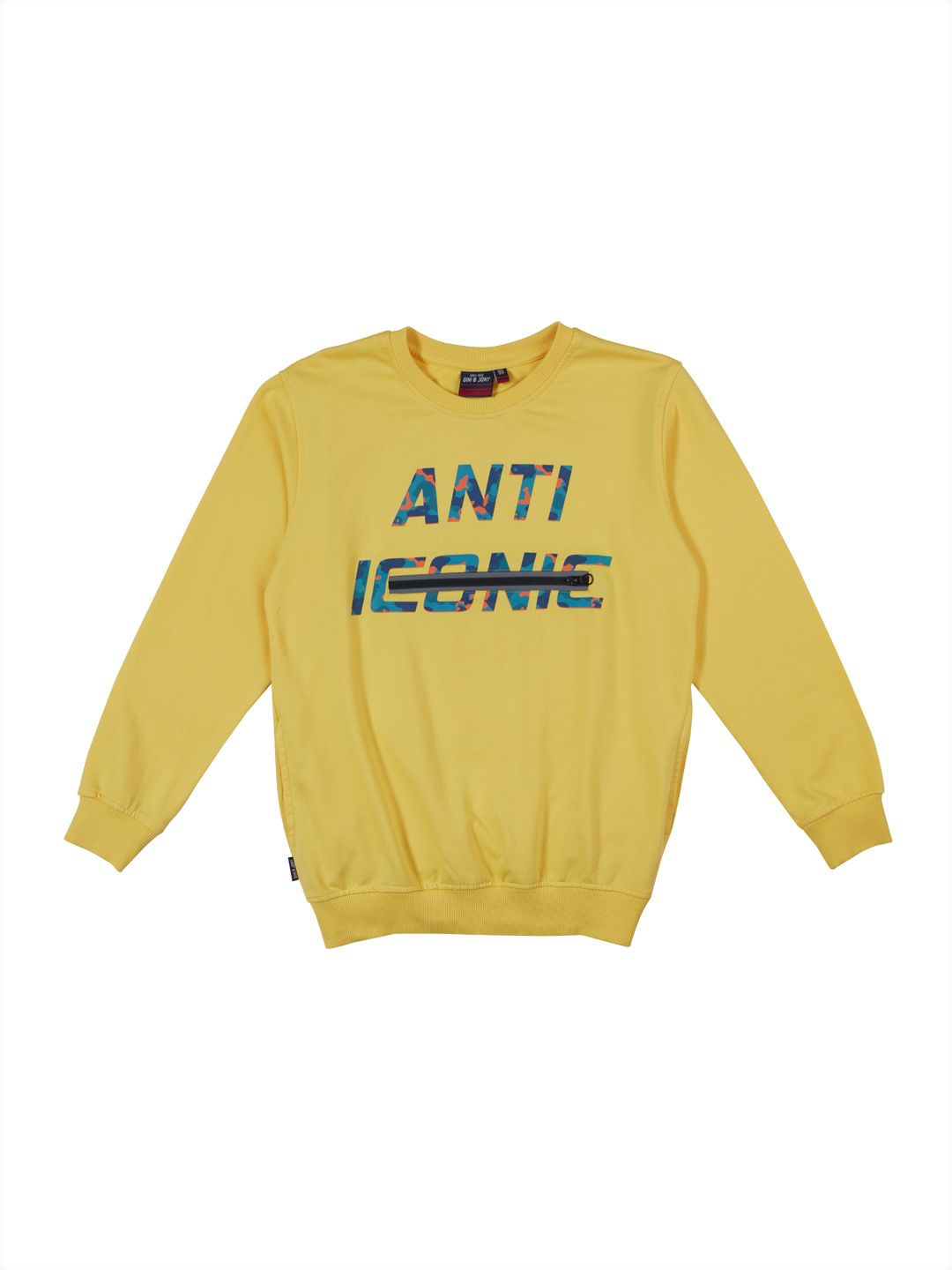 

Gini and Jony Boys Typography Printed Round Neck Cotton Pullover Sweatshirt, Yellow