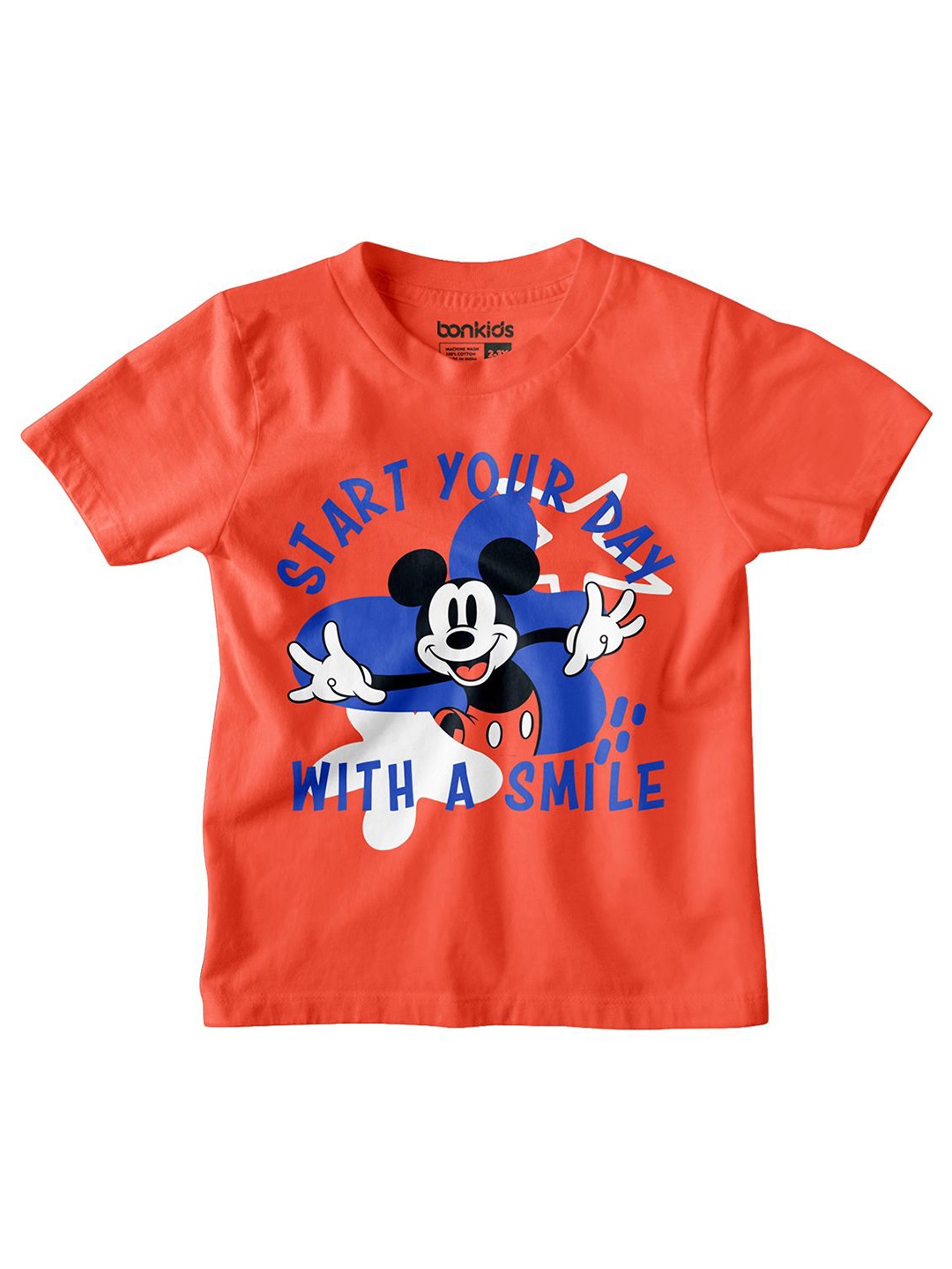 

BONKIDS Boys Graphic Printed Round Neck Cotton T-shirt, Coral