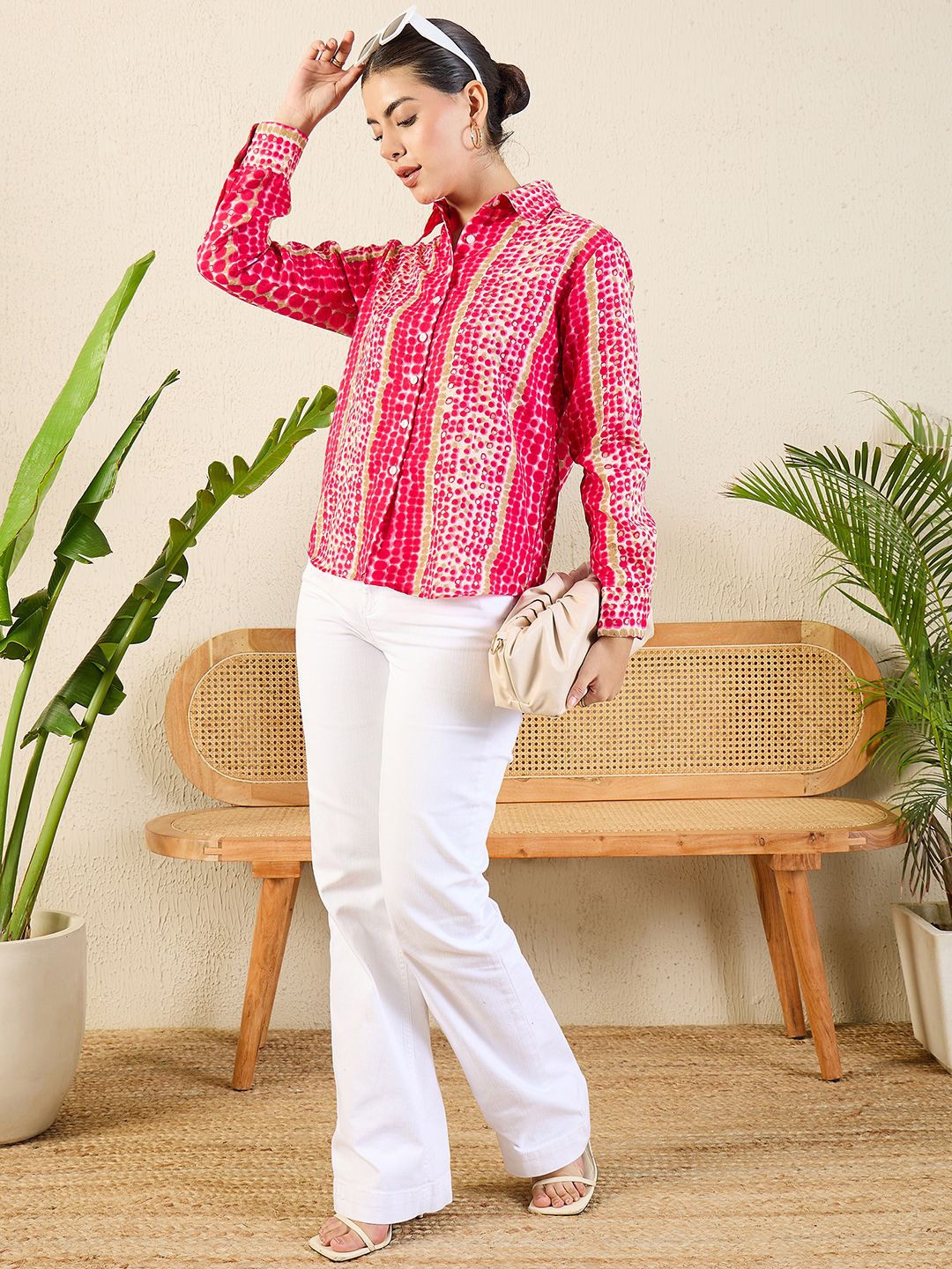 

Uptownie Printed Cotton Shirt, Pink