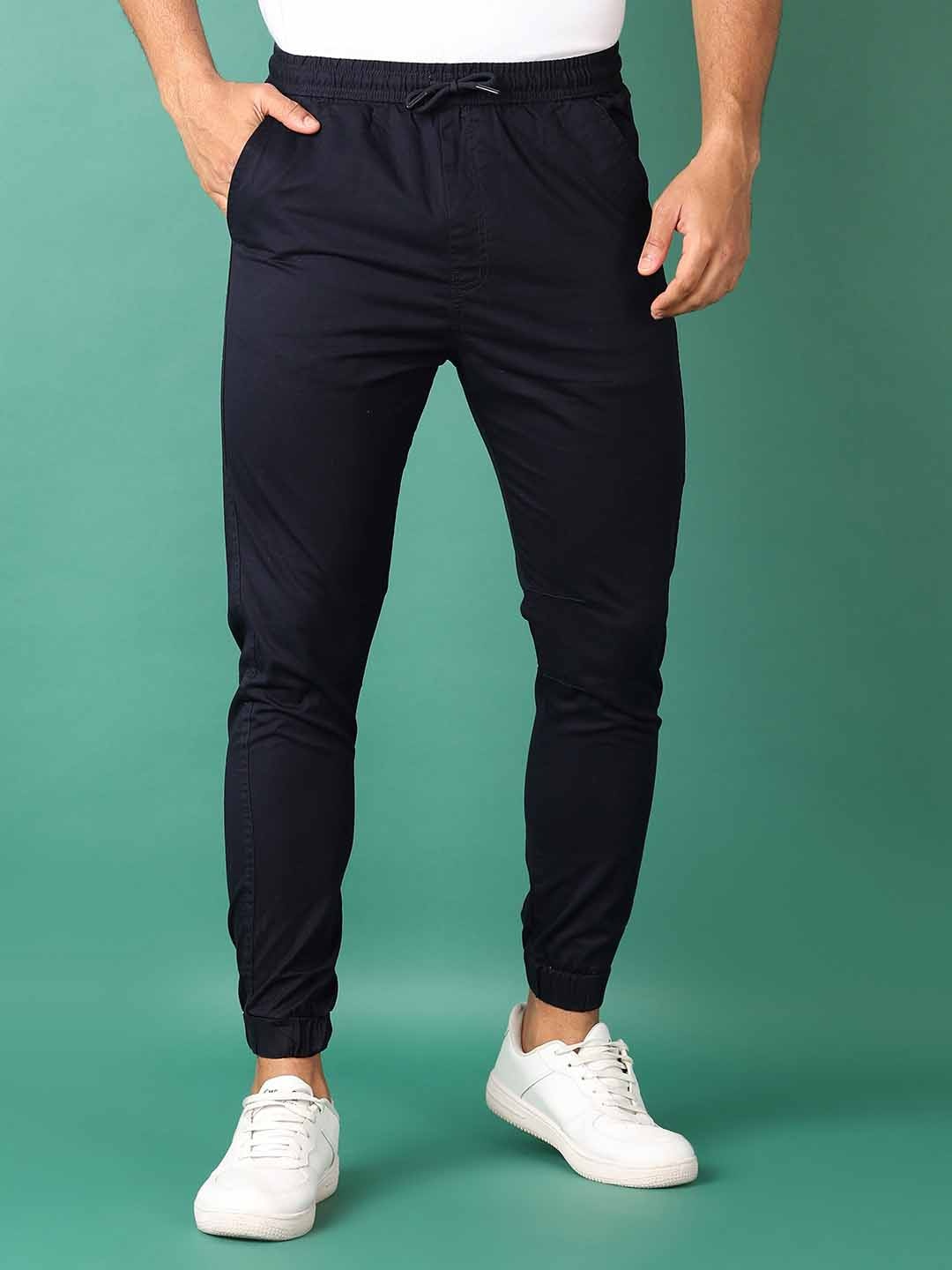 

V-Mart Men Mid-Rise Solid Joggers Trousers, Navy blue