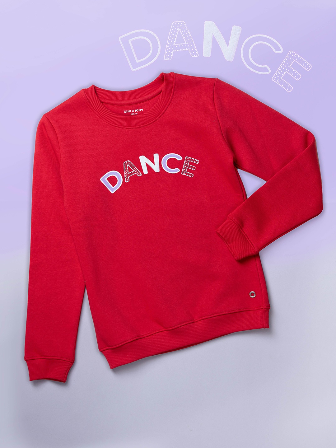 

Gini and Jony Girls Typography Printed Round Neck Cotton Pullover Sweatshirt, Red