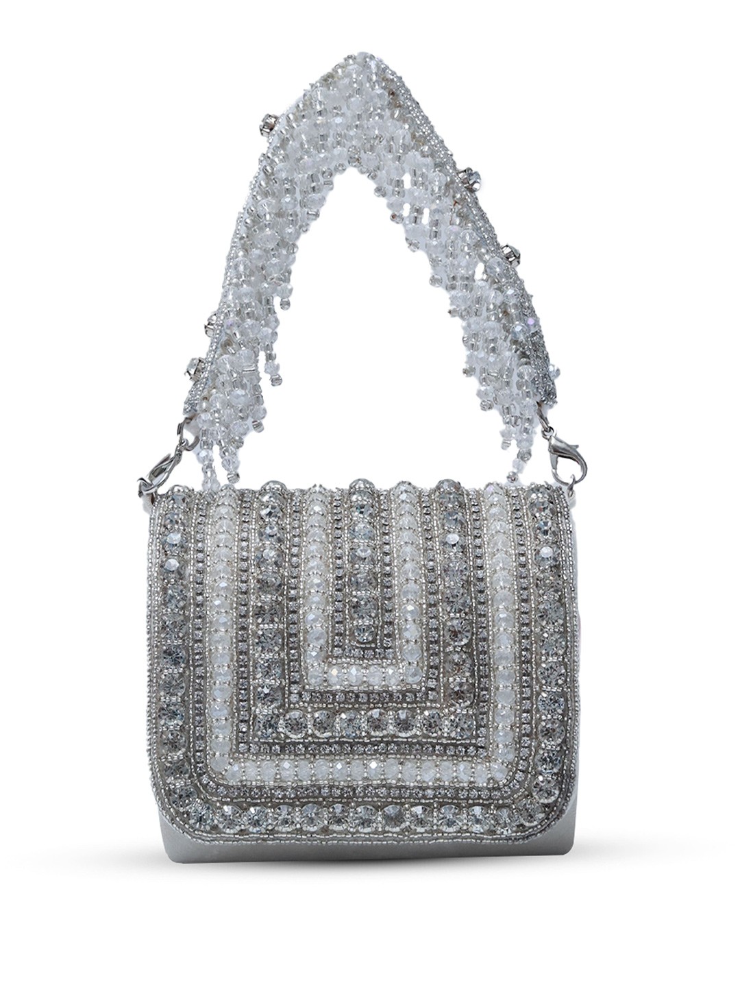 

THE TAN CLAN Embroidered Foldover Clutch, Silver