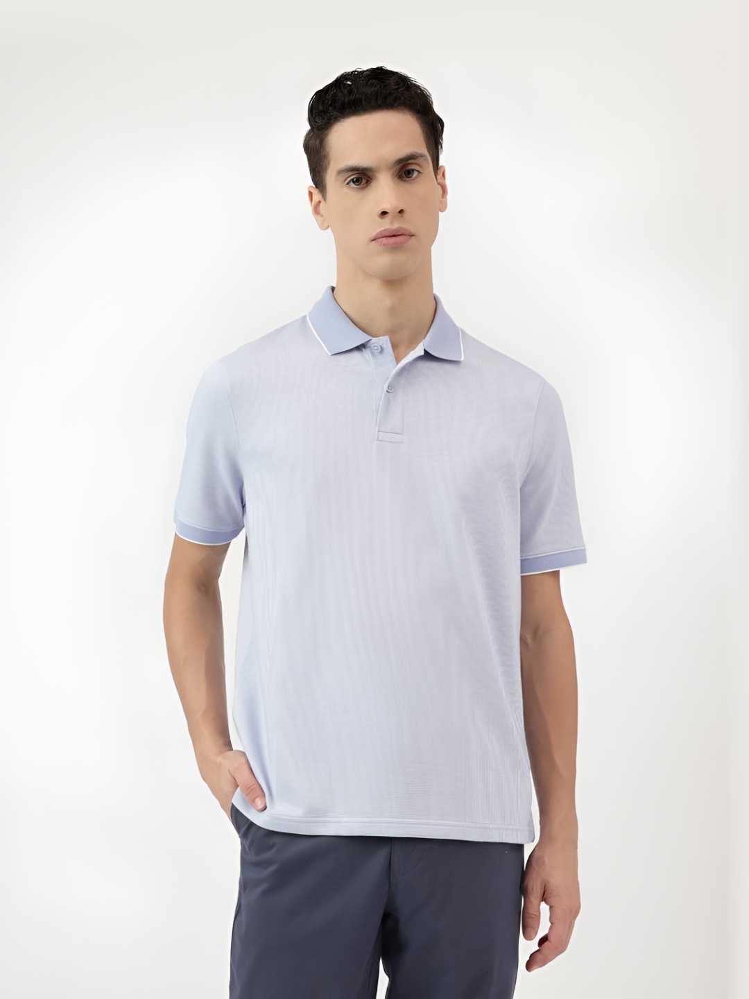 

Marks & Spencer Men Solid Polo Collar Cotton T-shirt, Blue