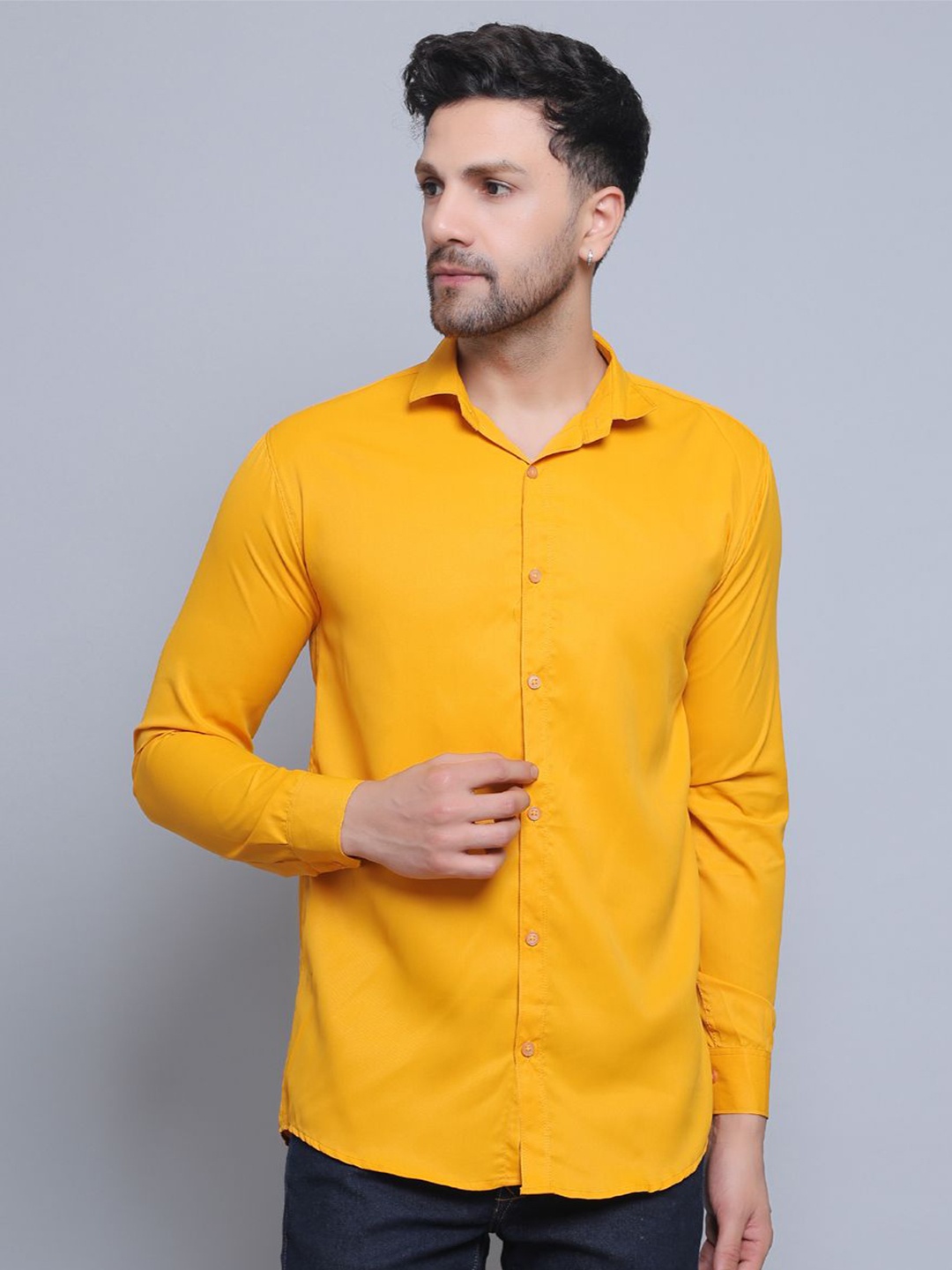 

CRAFT HEAVEN Men Spread Collar Solid Cotton Casual Shirt, Yellow