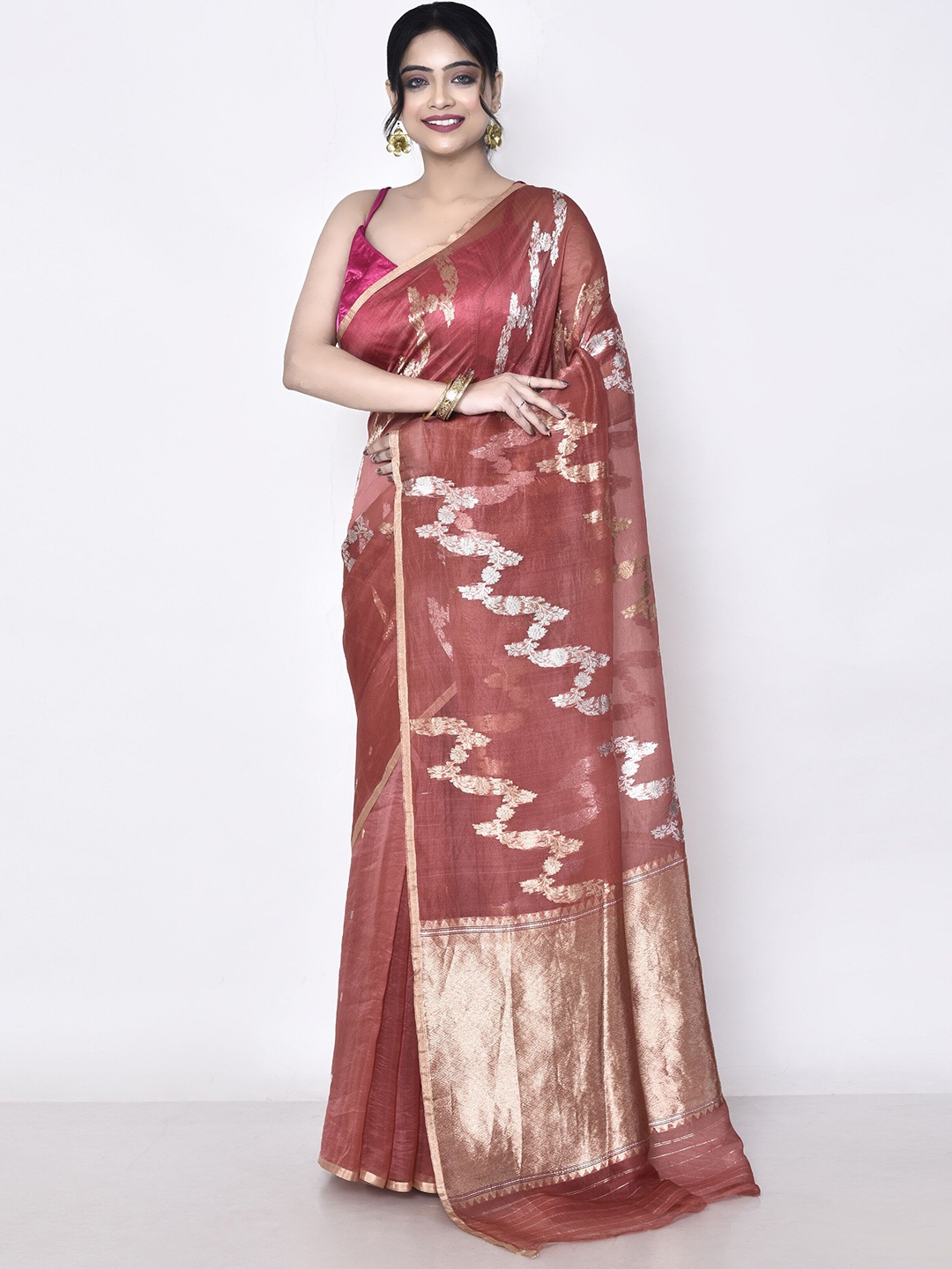 

SPRISH Ethnic Motifs Zari Pure Silk Banarasi Saree, Pink