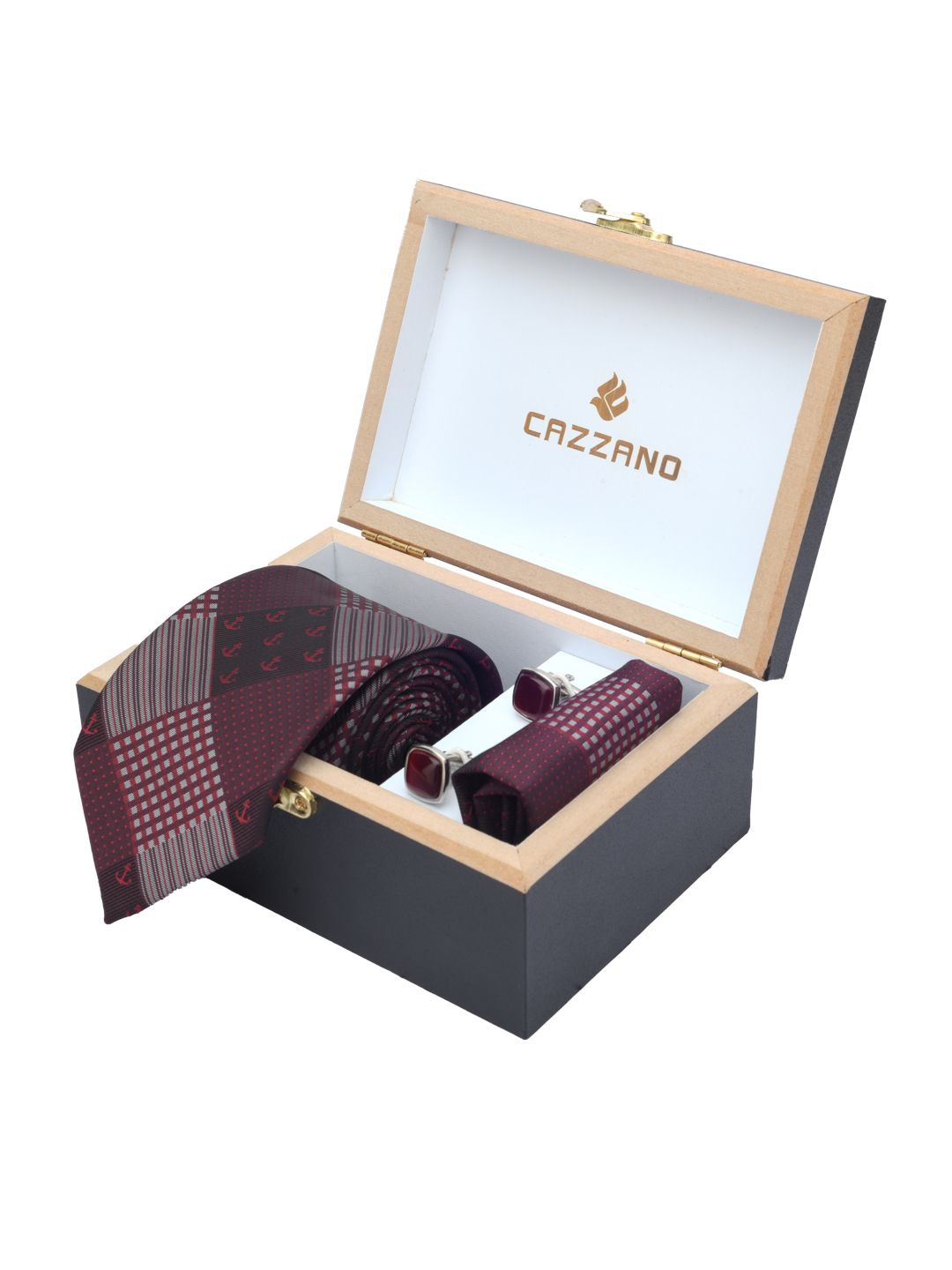 

Cazzano Men Printed Tie Cufflinks & Pocket Square Accessory Gift Set, Burgundy