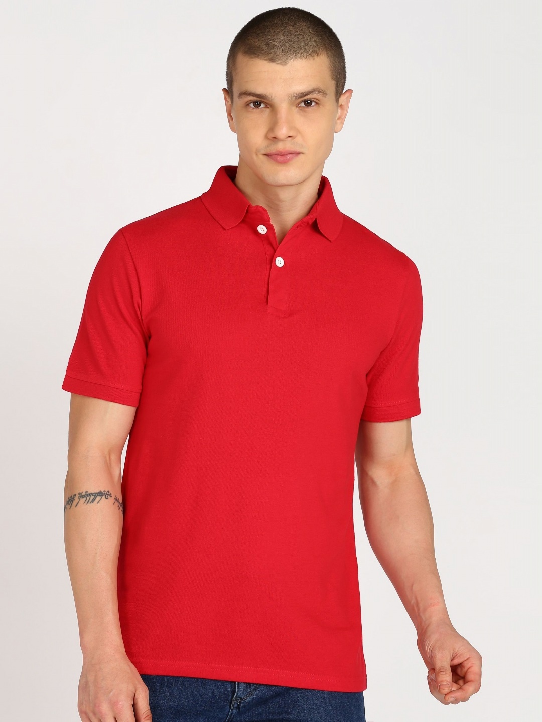 

SHARKTRIBE Men Solid Polo Collar Cotton T-shirt, Red