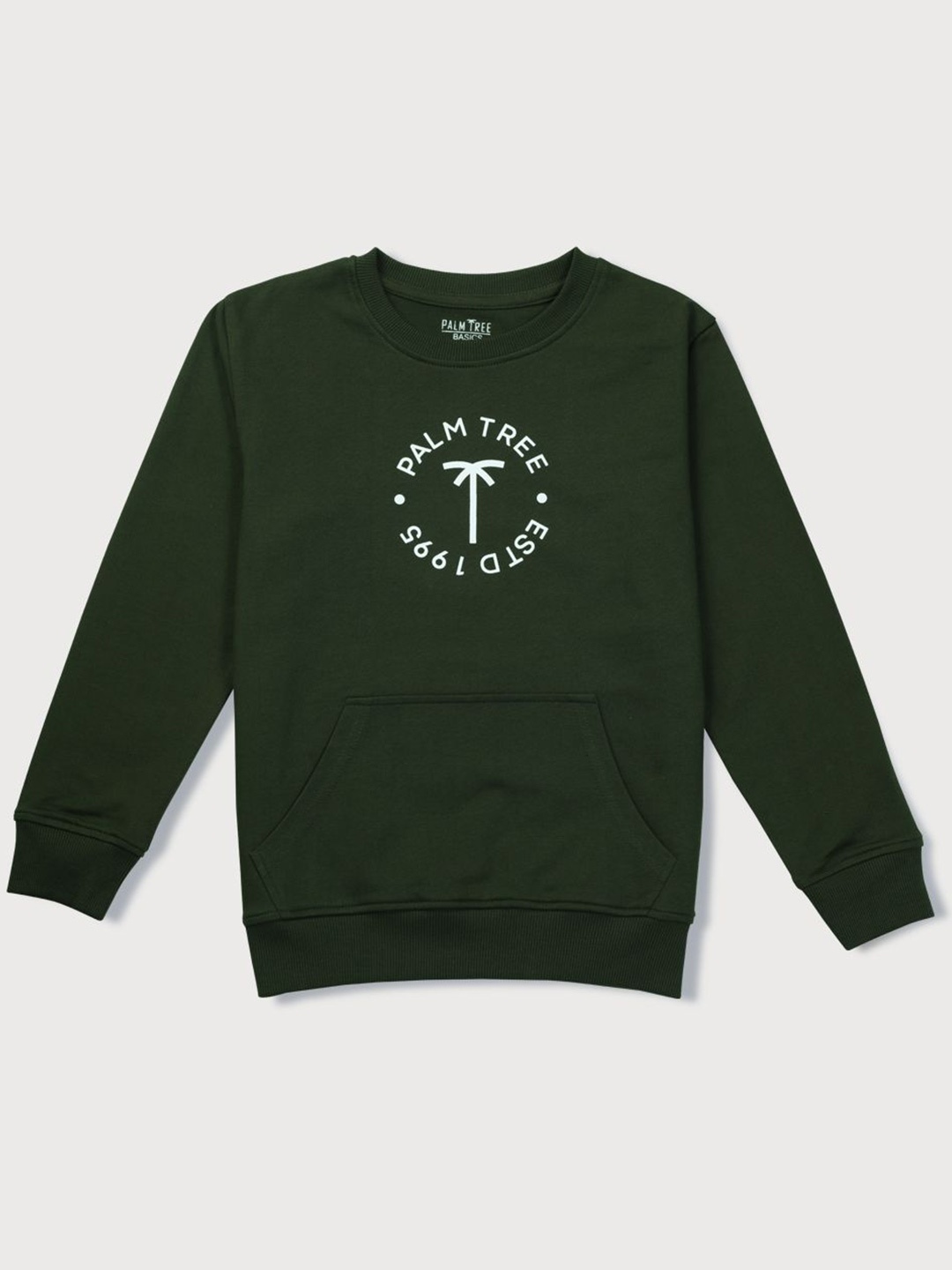 

Palm Tree Boys Typography Printed Round Neck Cotton Pullover Sweatshirt, Green