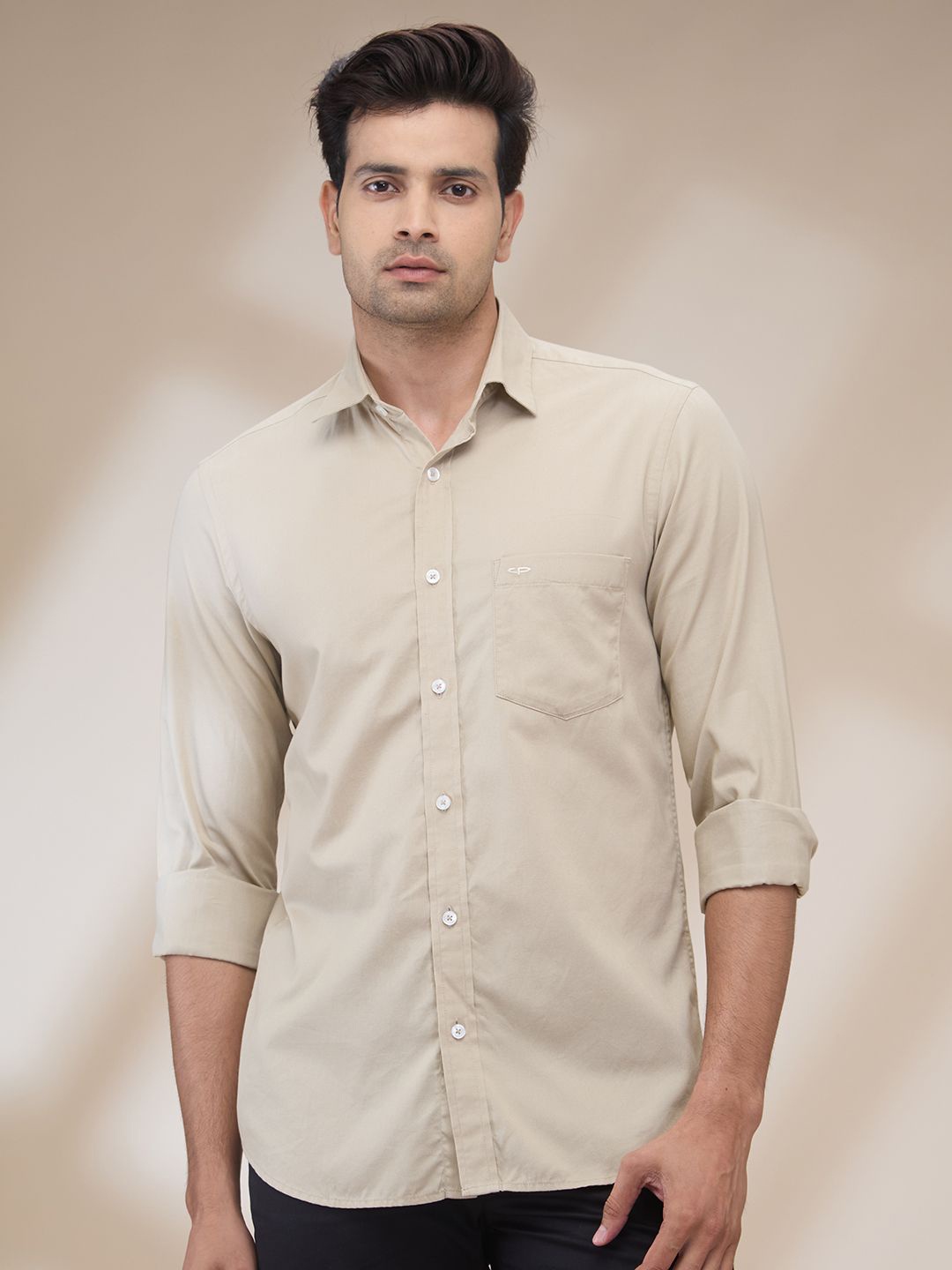 

ColorPlus Men Spread Collar Solid Cotton Casual Shirt, Brown