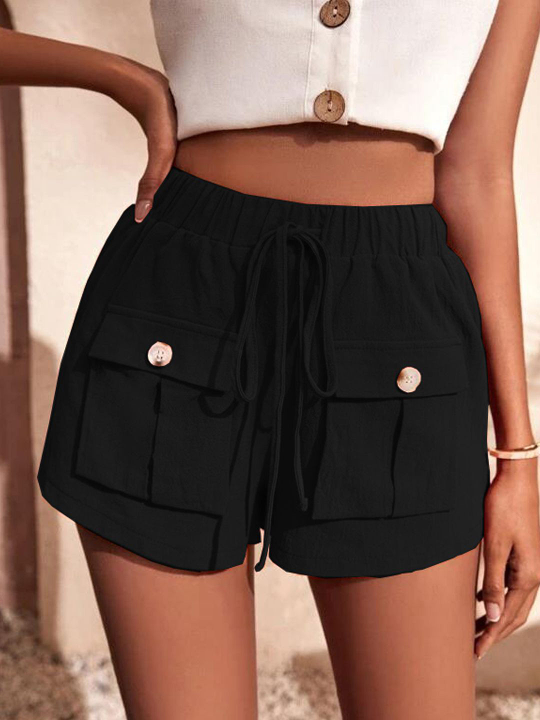

StyleCast Women Solid Mid-Rise Regular Fit Shorts, Black
