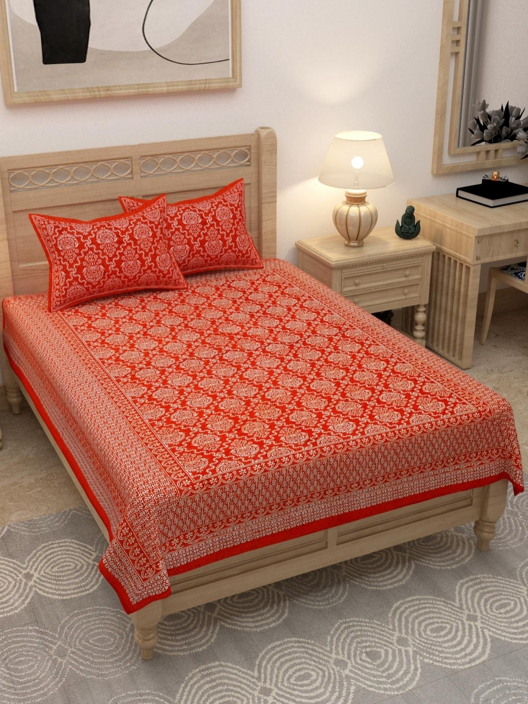 

Lali Prints Red & White Ethnic Motifs Cotton 180 TC Single Bedsheet with 2 Pillow Covers