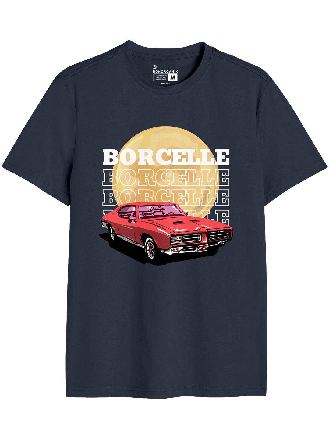 

BonOrganik Men Graphic Printed Round Neck Cotton T-shirt, Navy blue