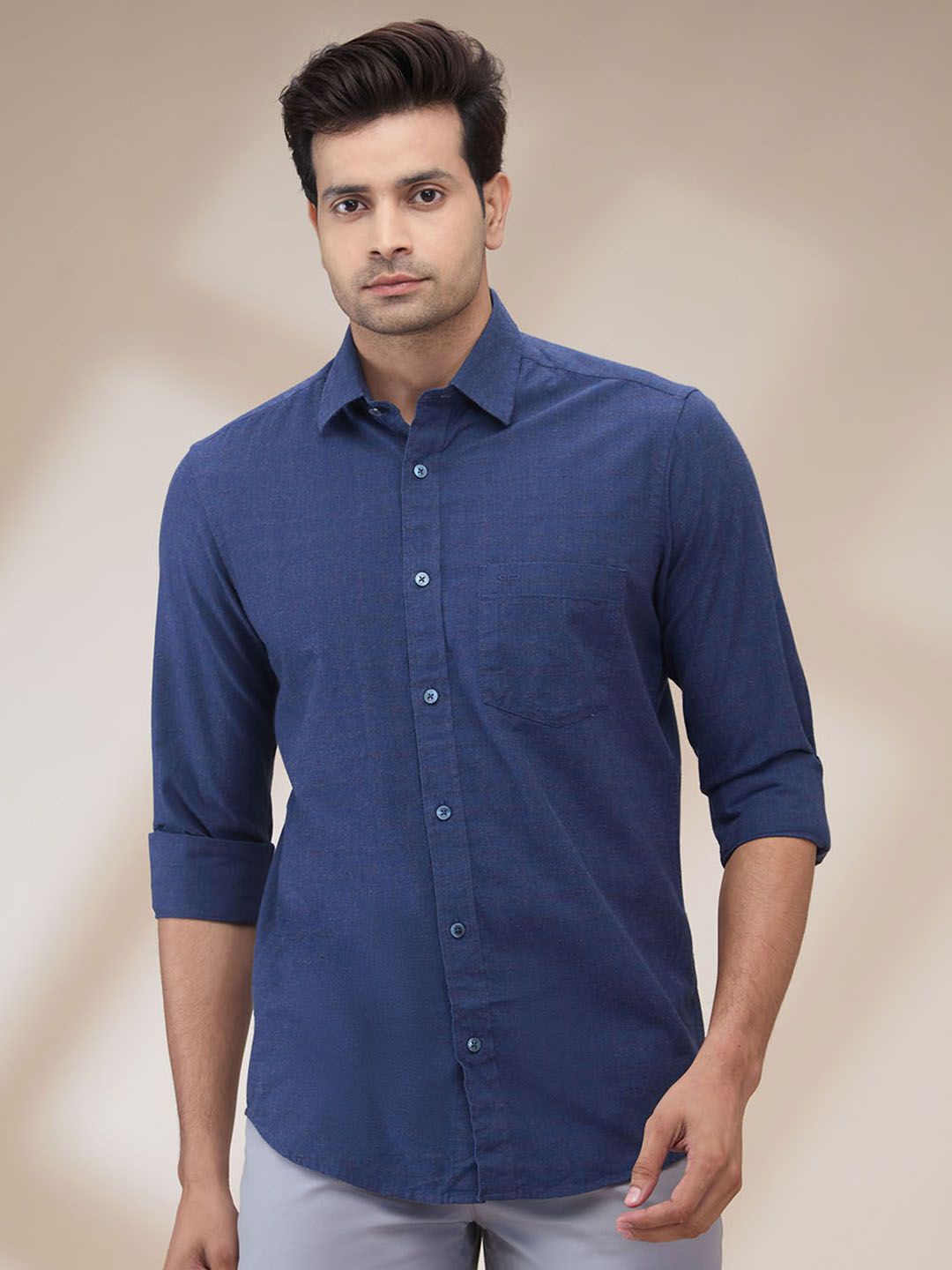 

ColorPlus Men Spread Collar Solid Cotton Casual Shirt, Blue
