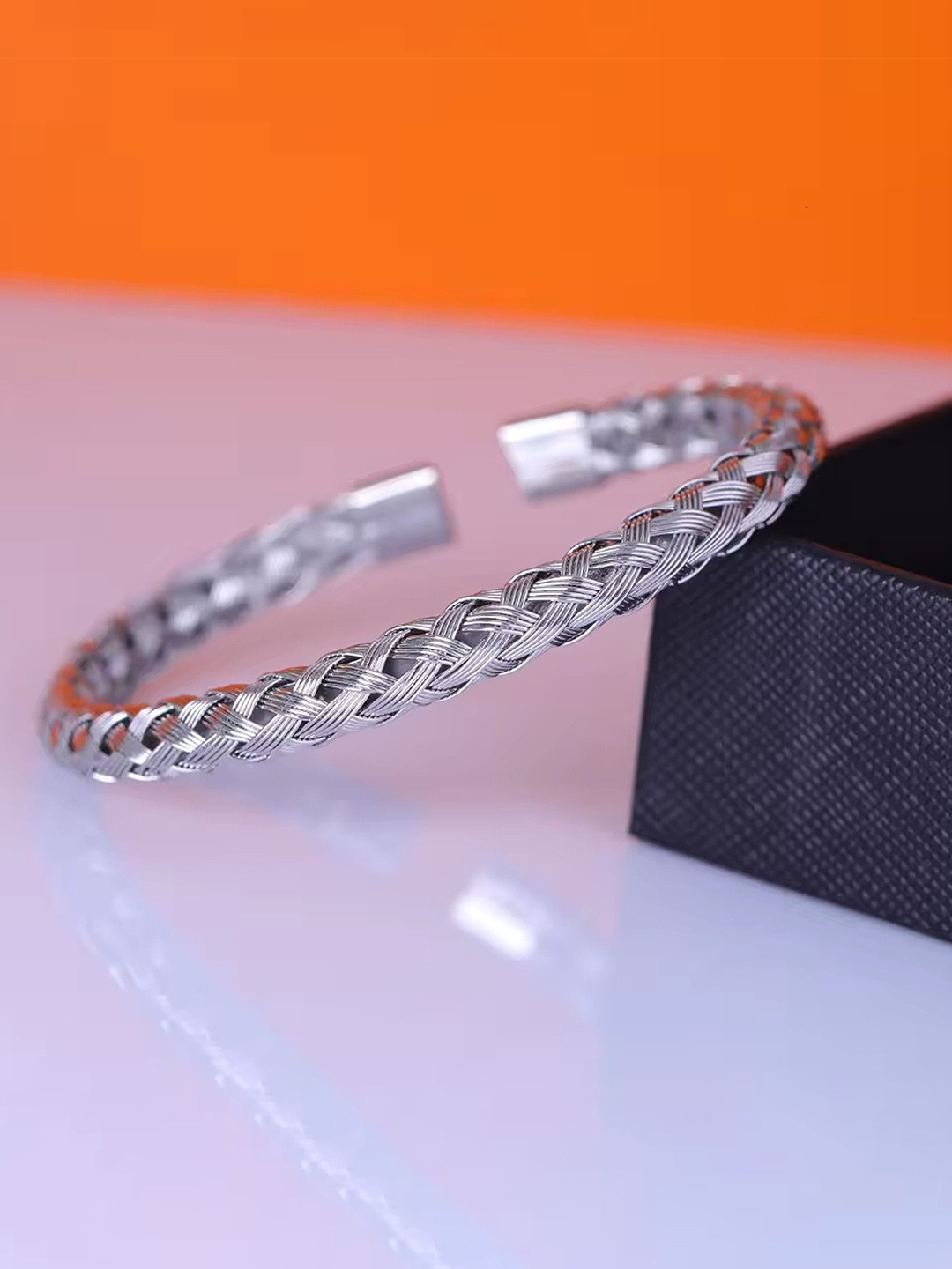 

Heer Collection Men Stainless Steel Cuff Bracelet, Silver