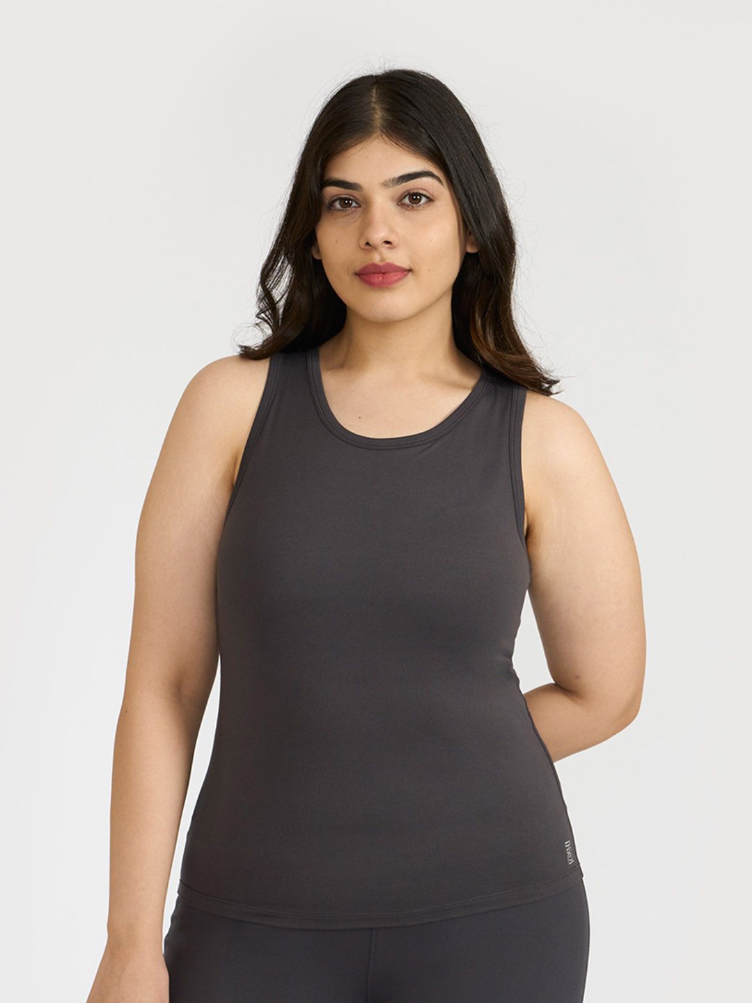

HUNNIT Slim Fit Camisole with Inbuilt Sports Bra, Grey