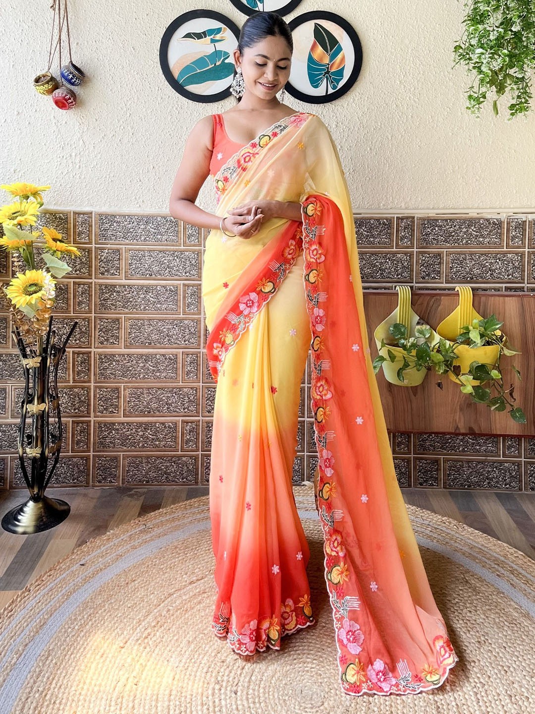 

LeeliPeeri Designer Embellished Embroidered Pure Georgette Saree, Yellow