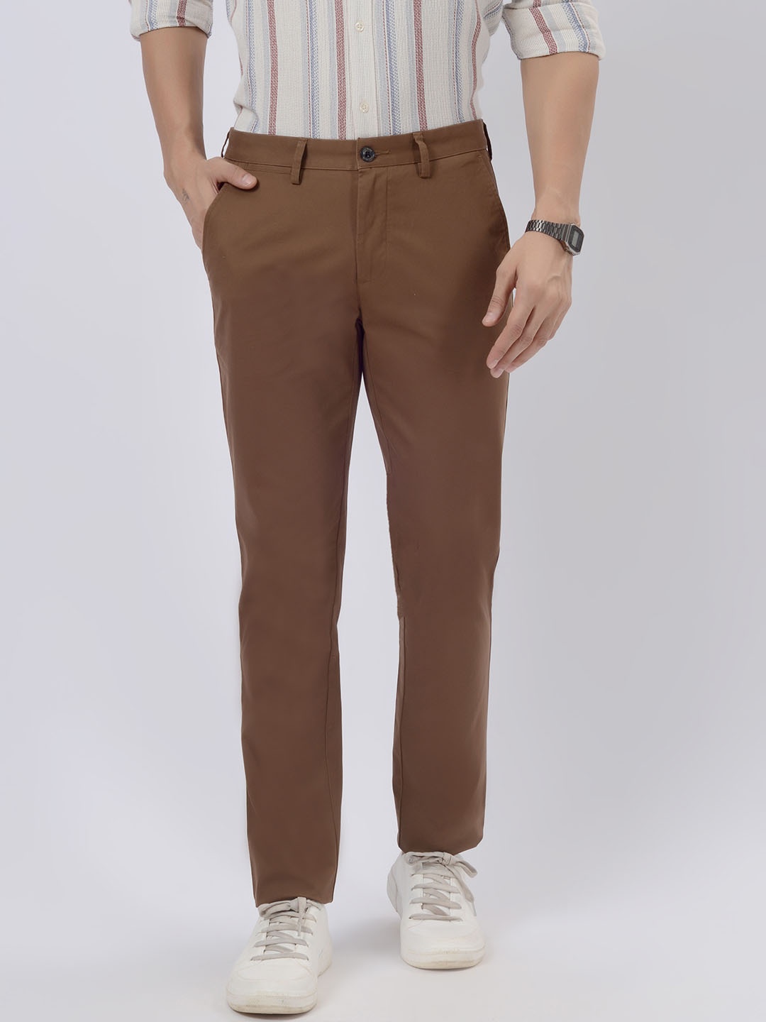 

JADE BLUE Men Slim Fit Trousers, Brown